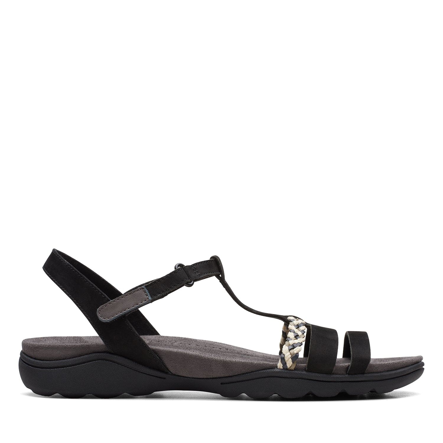 Clarks Amanda Tealite Sandals - Black Nubuck - 261711255 - E Width (Wide Fit)