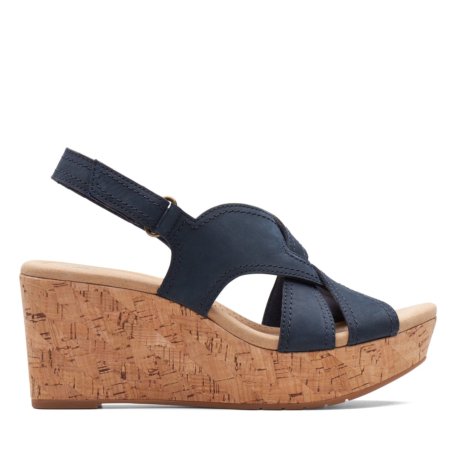 Clarks Rose Erin Sandals - Navy Nubuck - 261713095 - E Width (Wide Fit)