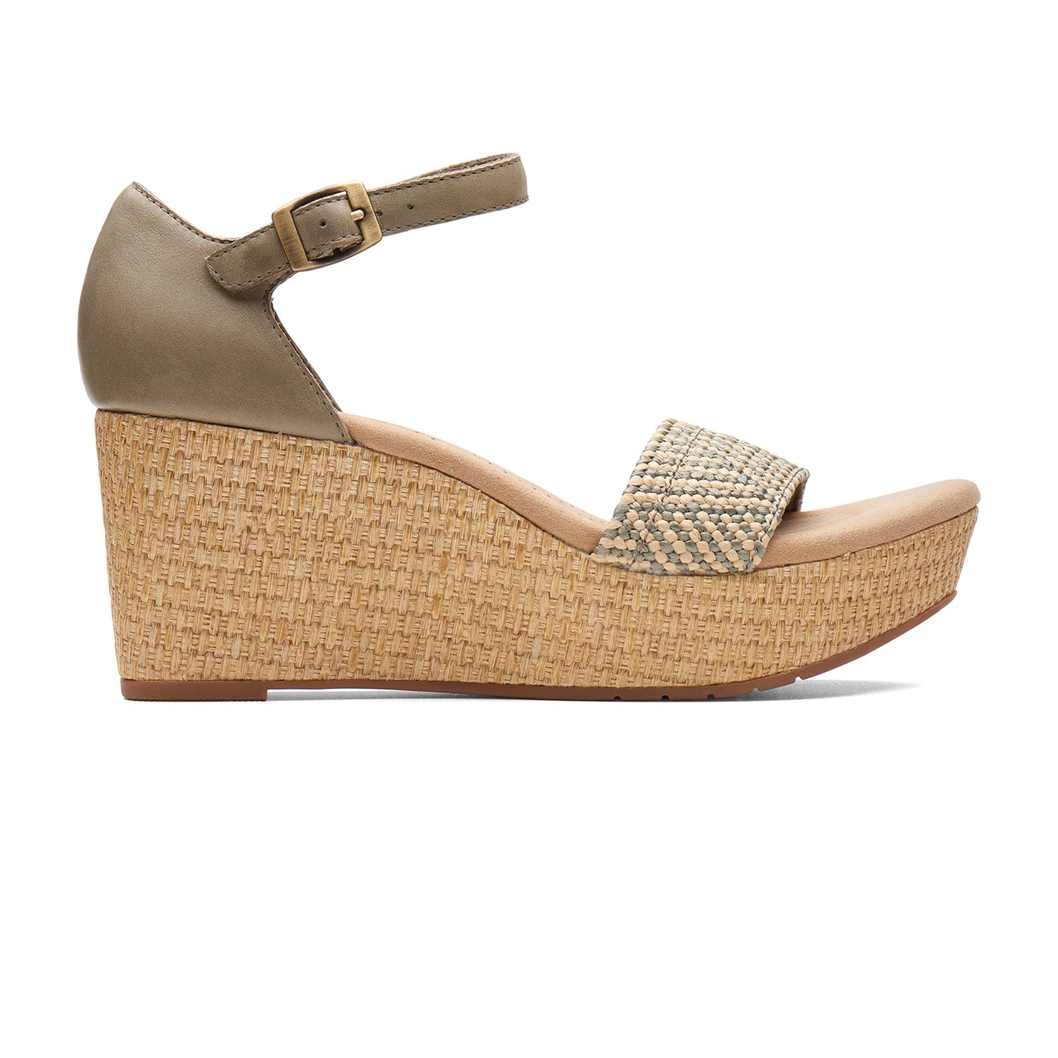 Clarks Rose Ease Sandals - Olive Leather - 261713235 - E Width (Wide Fit)