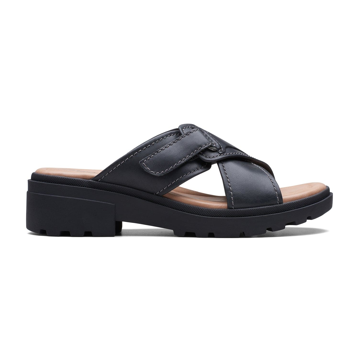 Clarks Coast Cross Sandals - Black Leather - 261717325 - E Width (Wide Fit)
