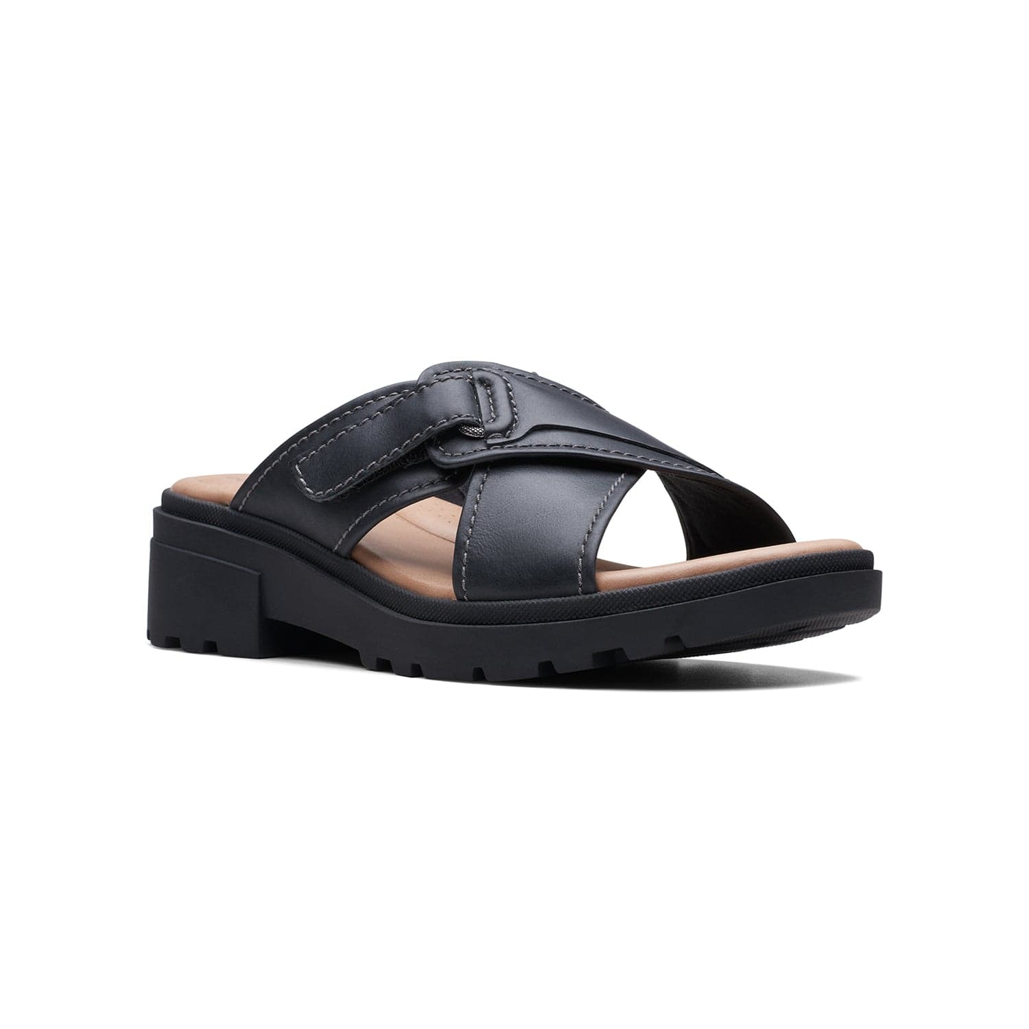 Clarks Coast Cross - Sandals - Black Leather - 261717325 - E Width (Wide Fit)