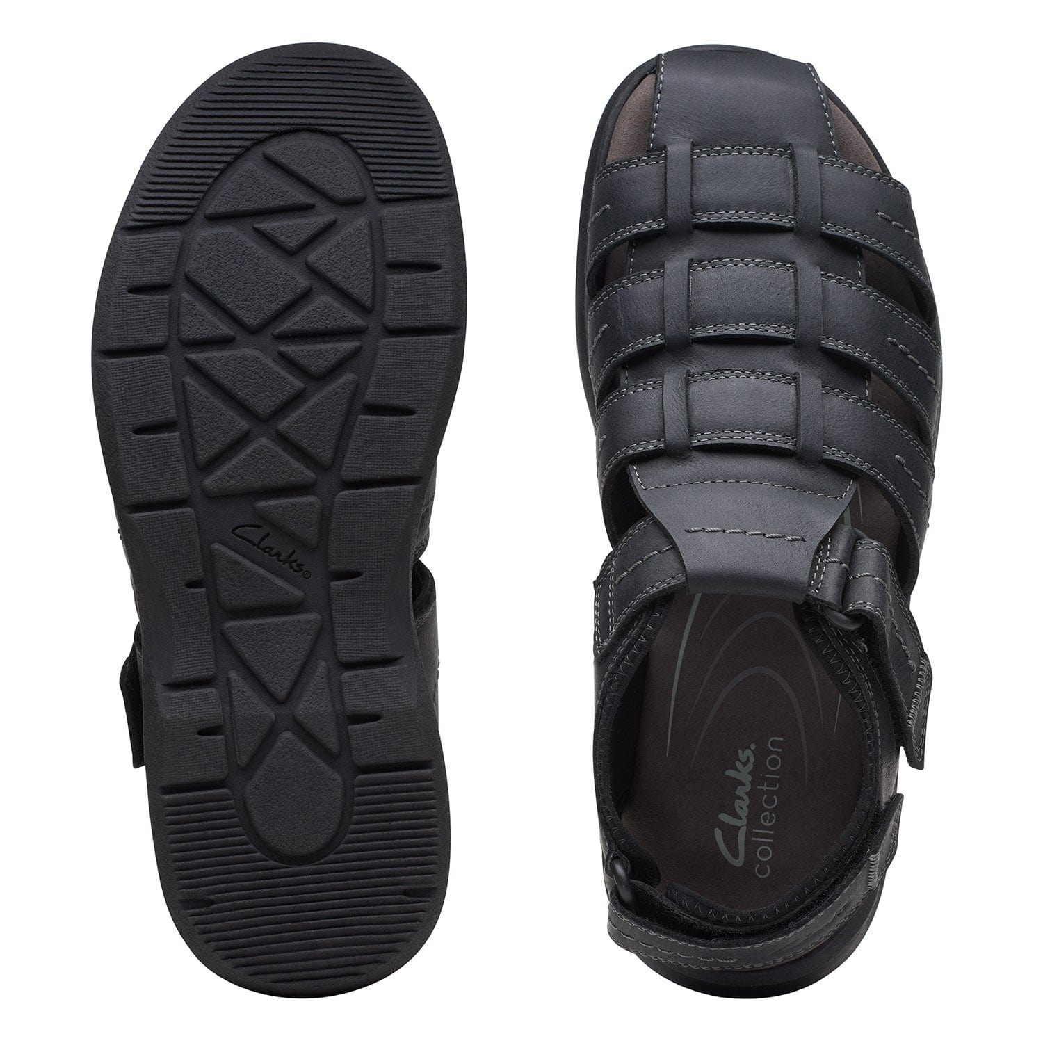 Clarks Walkford Fish - Sandals - Black Tumbled - 261717938 - H Width (Wide Fit)