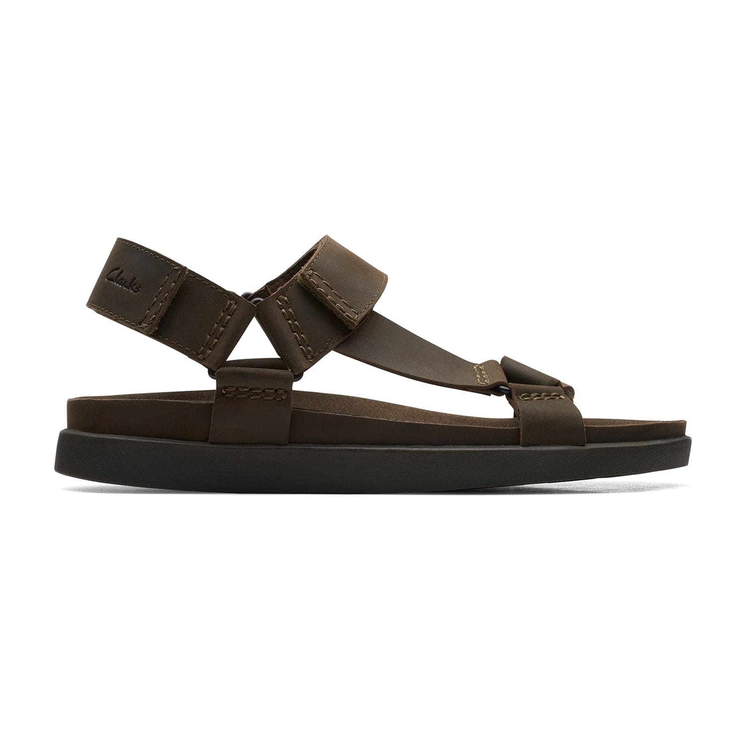 Clarks Sunder Range Sandals - Dark Olive Lea - 261718877 - G Width (Standard Fit)