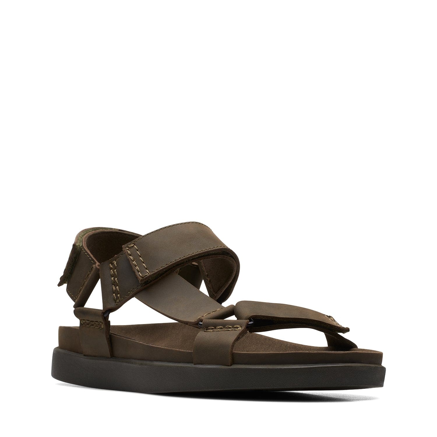 Clarks Sunder Range - Sandals - Dark Olive Lea - 261718877 - G Width (Standard Fit)