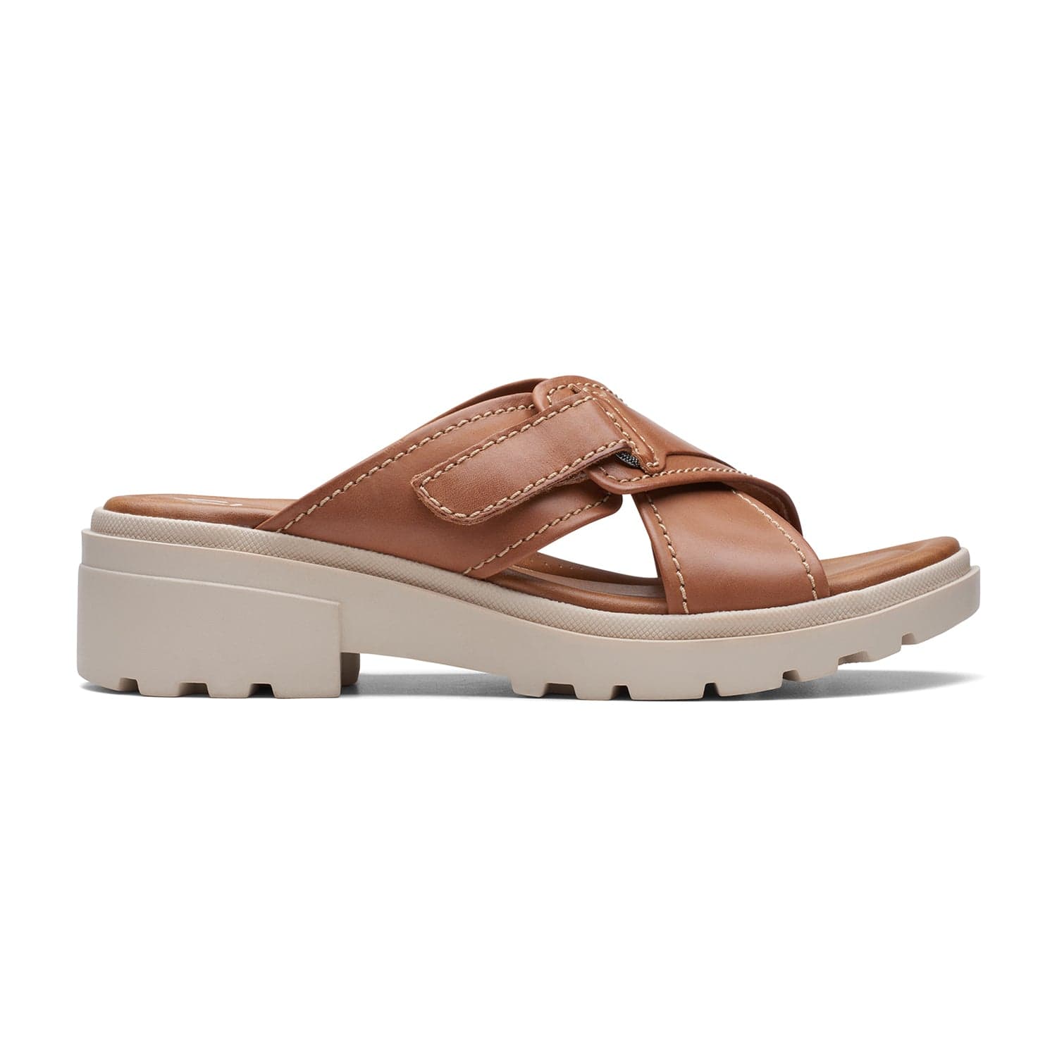 Clarks Coast Cross Sandals - Tan Leather - 261719075 - E Width (Wide Fit)