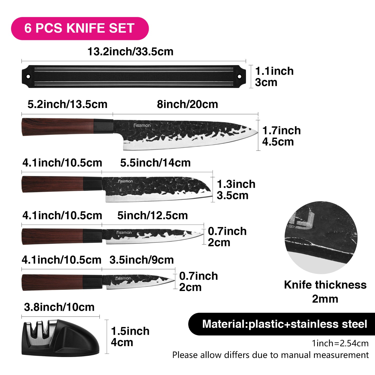 مجموعة سكاكين Fissman المكونة من 6 قطع ، سلسلة Kendo X30Cr13 Steel ، سكين الشيف مقاس 8 بوصات ، 5 "5 فائدة ، سكين إقران 3.5 بوصة ، قضيب مغناطيسي ، ومبراة