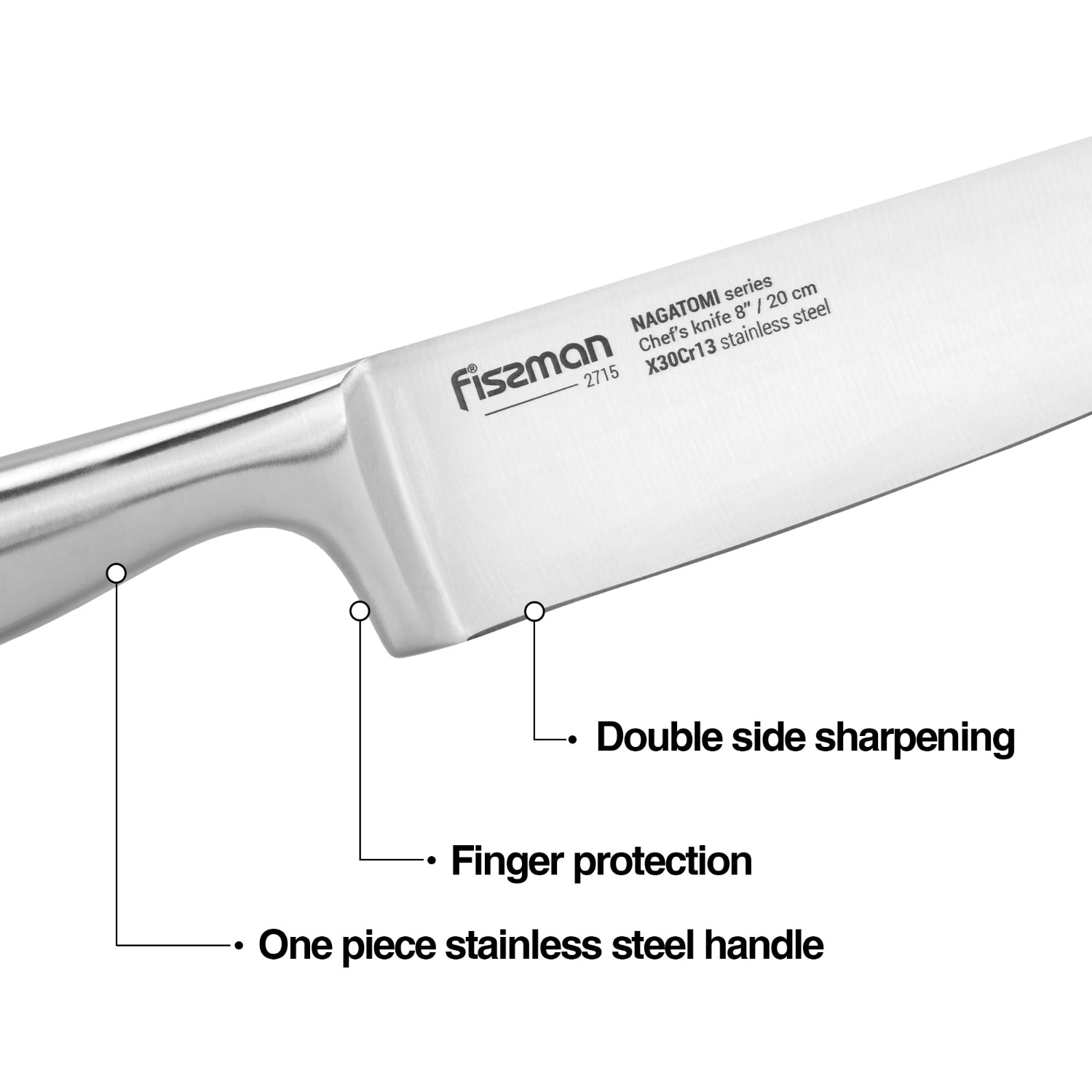 Fissman 6 Piece Knife Set Nagatomi with Acacia Wooden Block X30Cr13 Steel, Chef Knife 20cm, Slicing Knife 20cm, Bread Knife 20cm, Utility Knife 13cm, Pairing Knife 9cm, Complete Set with Stand