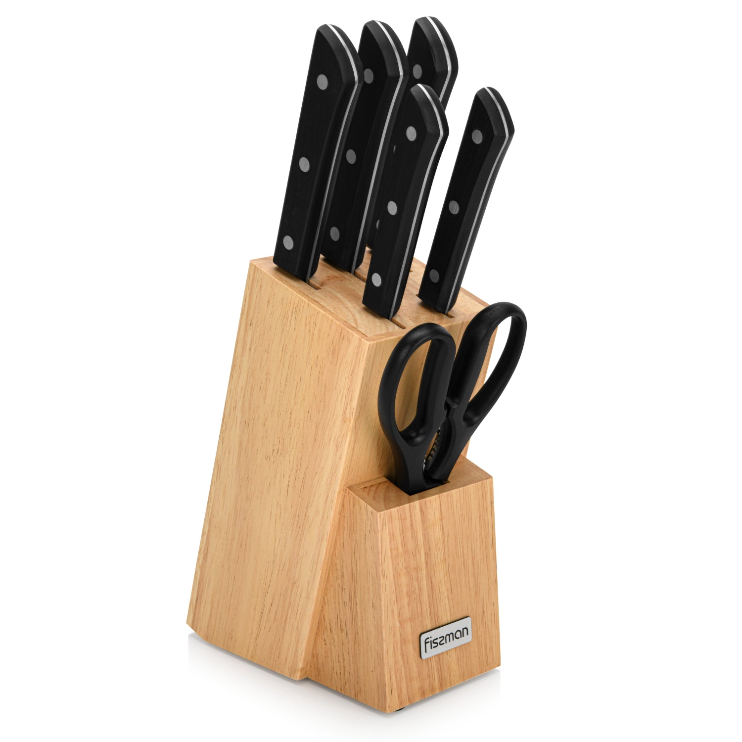 Fissman 7 Piece Knife Set Kanematsu with Wooden Block X30Cr13 Steel, Chef Knife 20cm, Slicing Knife 20cm,Bread Knife 20cm,Utility Knife 13cm,Pairing Knife 9cm,MultiFunctional Scissor 20cm