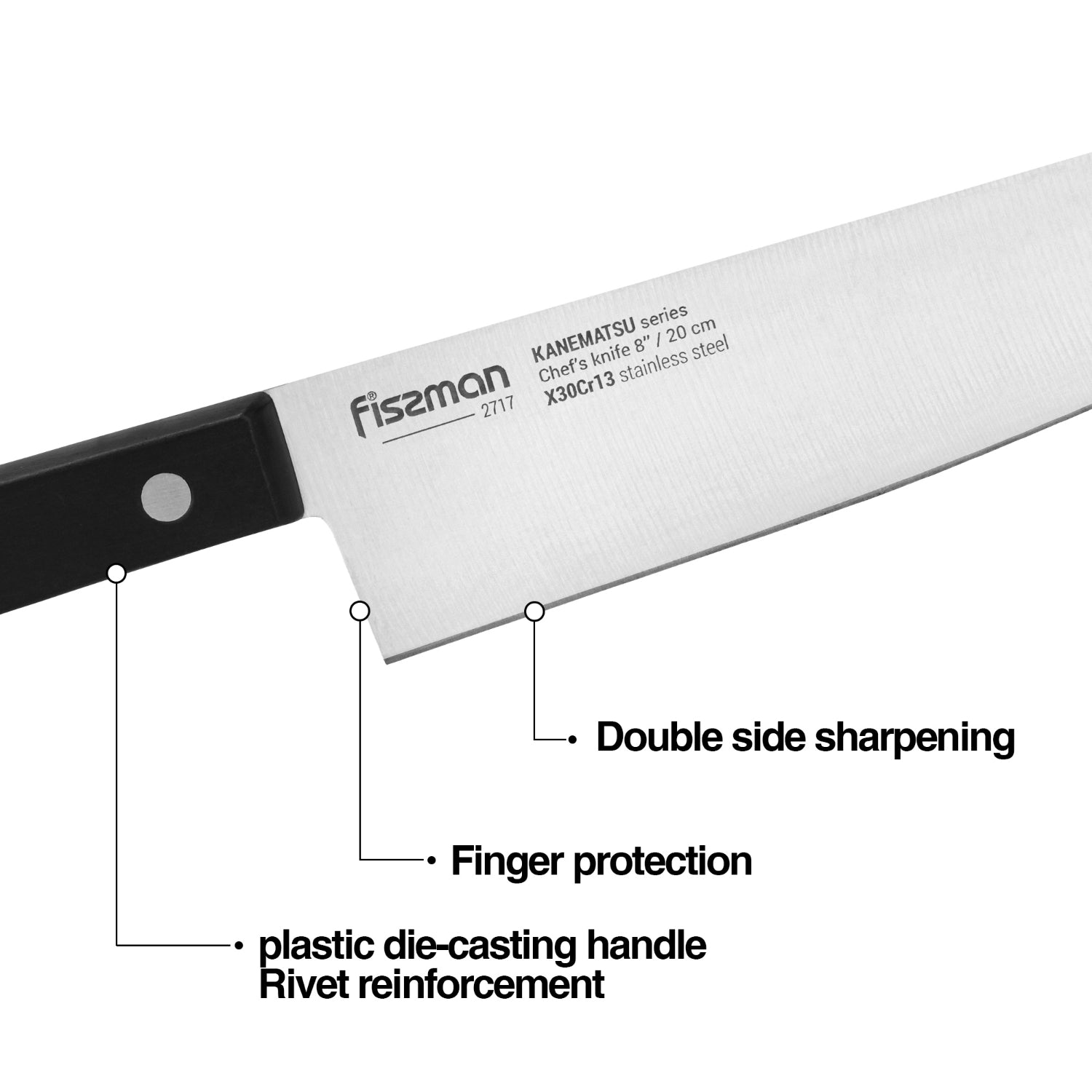 Fissman 7 Piece Knife Set Kanematsu with Wooden Block X30Cr13 Steel, Chef Knife 20cm, Slicing Knife 20cm,Bread Knife 20cm,Utility Knife 13cm,Pairing Knife 9cm,MultiFunctional Scissor 20cm