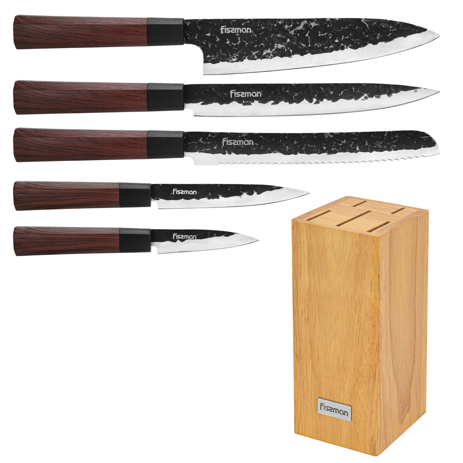 Fissman 6 Piece Knife Set Solveig with Wooden Block 420J2 Steel, Chef Knife 20cm, Slicing Knife 20cm, Bread Knife 20cm, Utility Knife 13cm, Pairing Knife 9cm