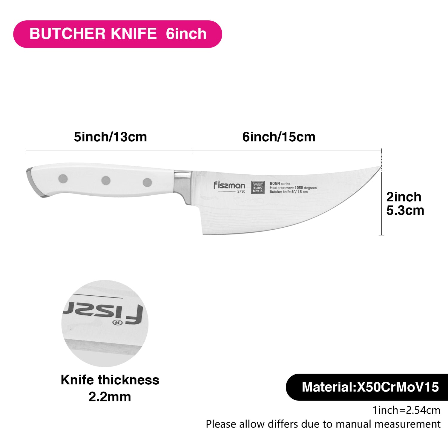 Fissman 6'' Butcher Knife Bonn - X50CrMoV15 steel