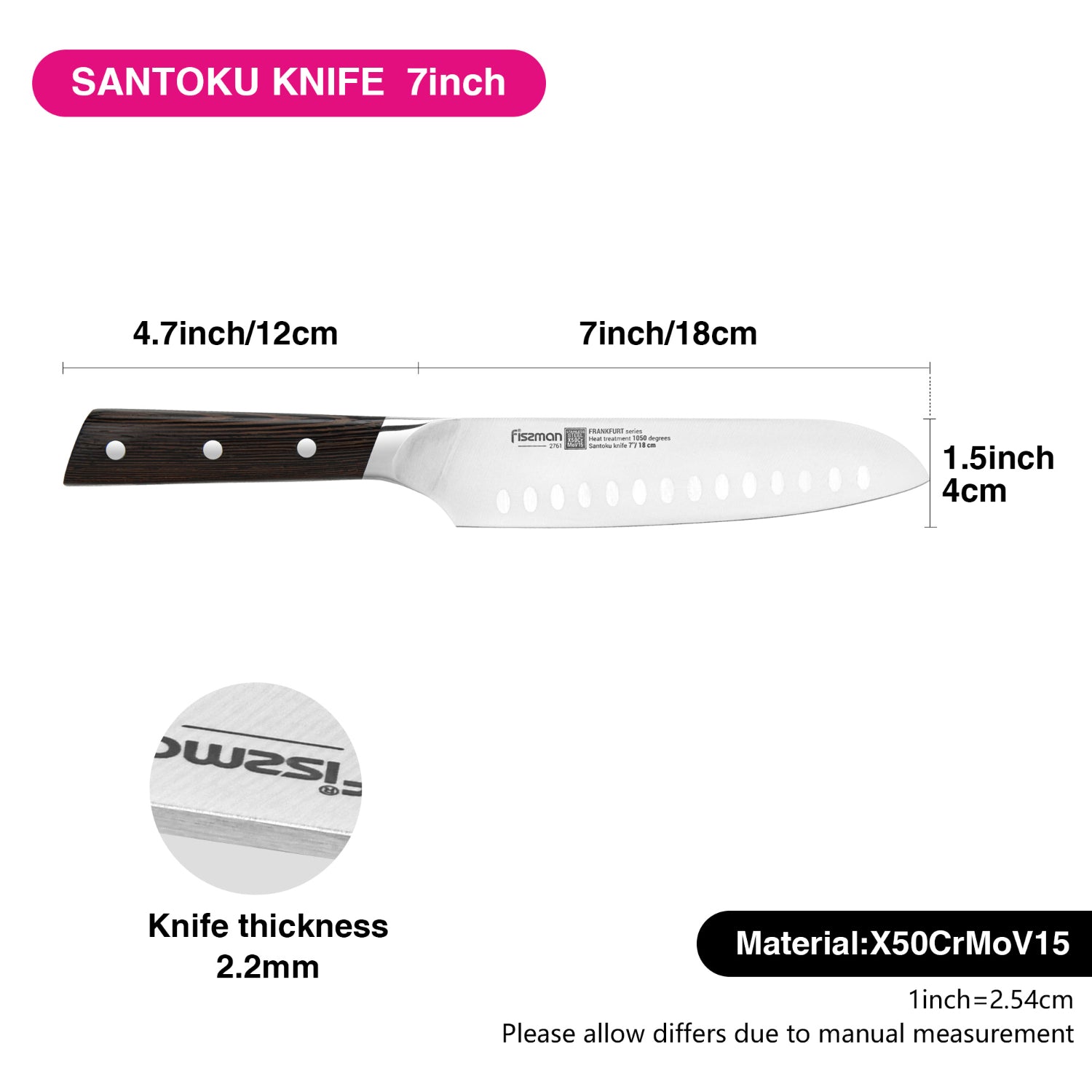 Fissman 7'' Santoku Knife FrankFruit - steel X50Cr15MoV