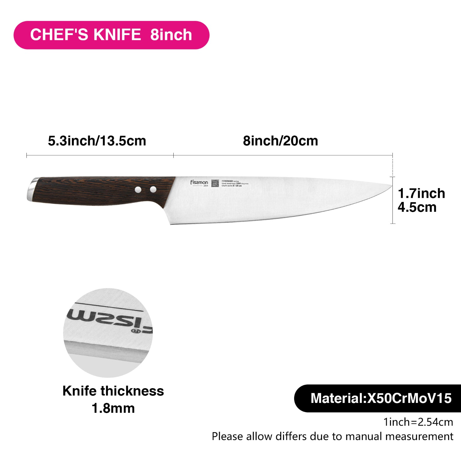 Fissman 8'' Chef`s Knife Ferdinand - X50CrMoV15 steel
