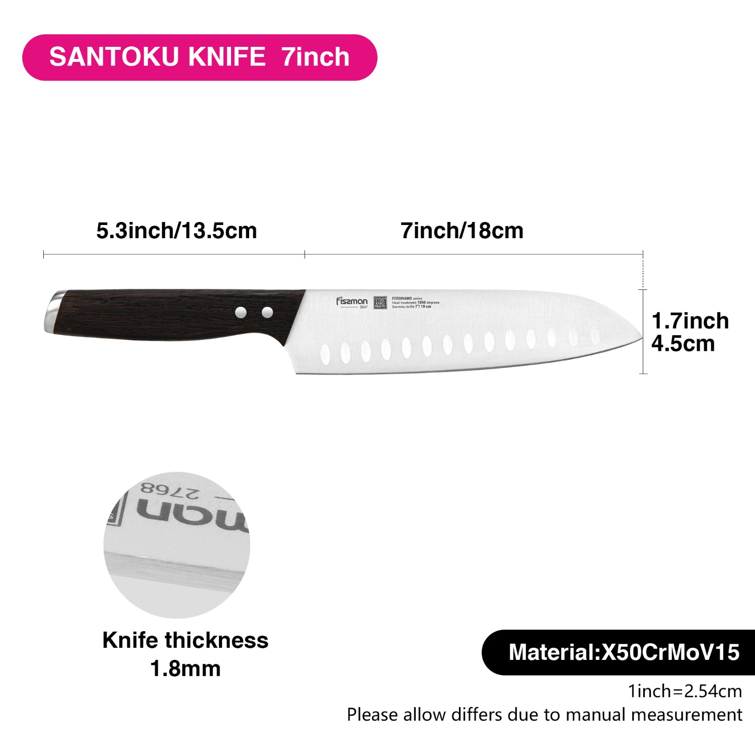 Fissman 7'' Santoku Knife Ferdinand - X50CrMoV15 steel