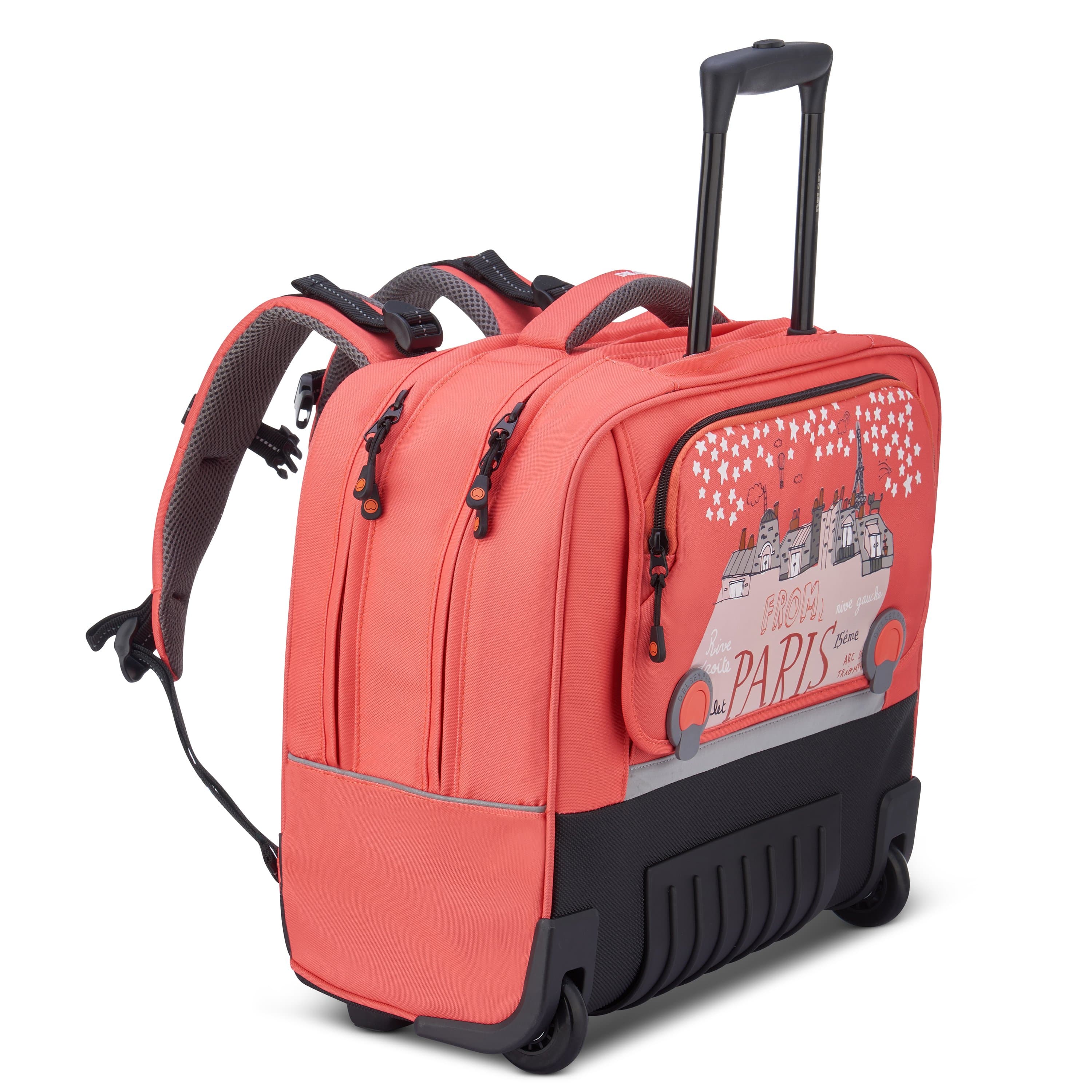 ديلسي BTS 2021 حقائب مدرسية أفقية ذات عجلات مرجانية / وردي