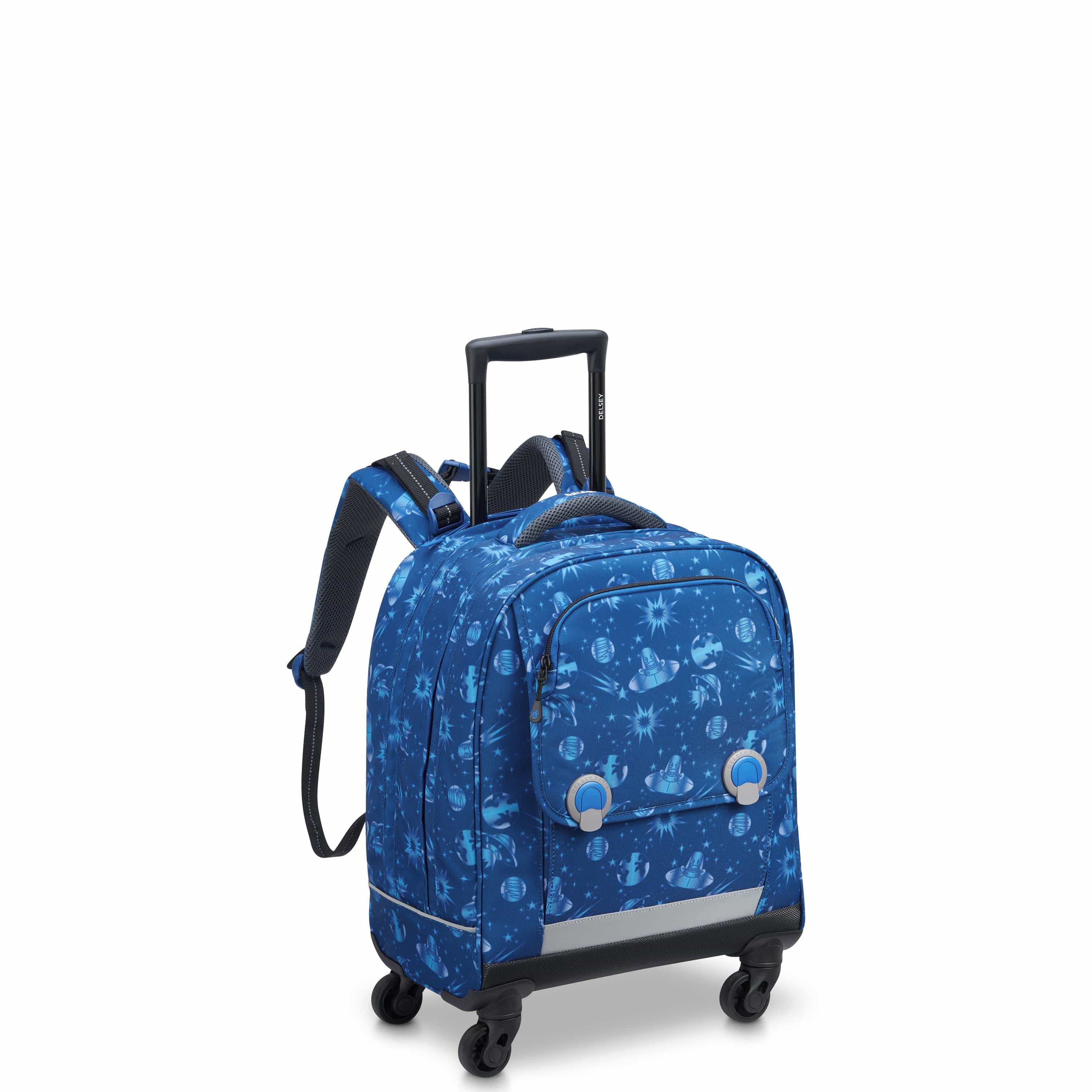 ديلسي BTS 2022 الحقائب المدرسية ذات العجلات العمودية الطباعة الزرقاء