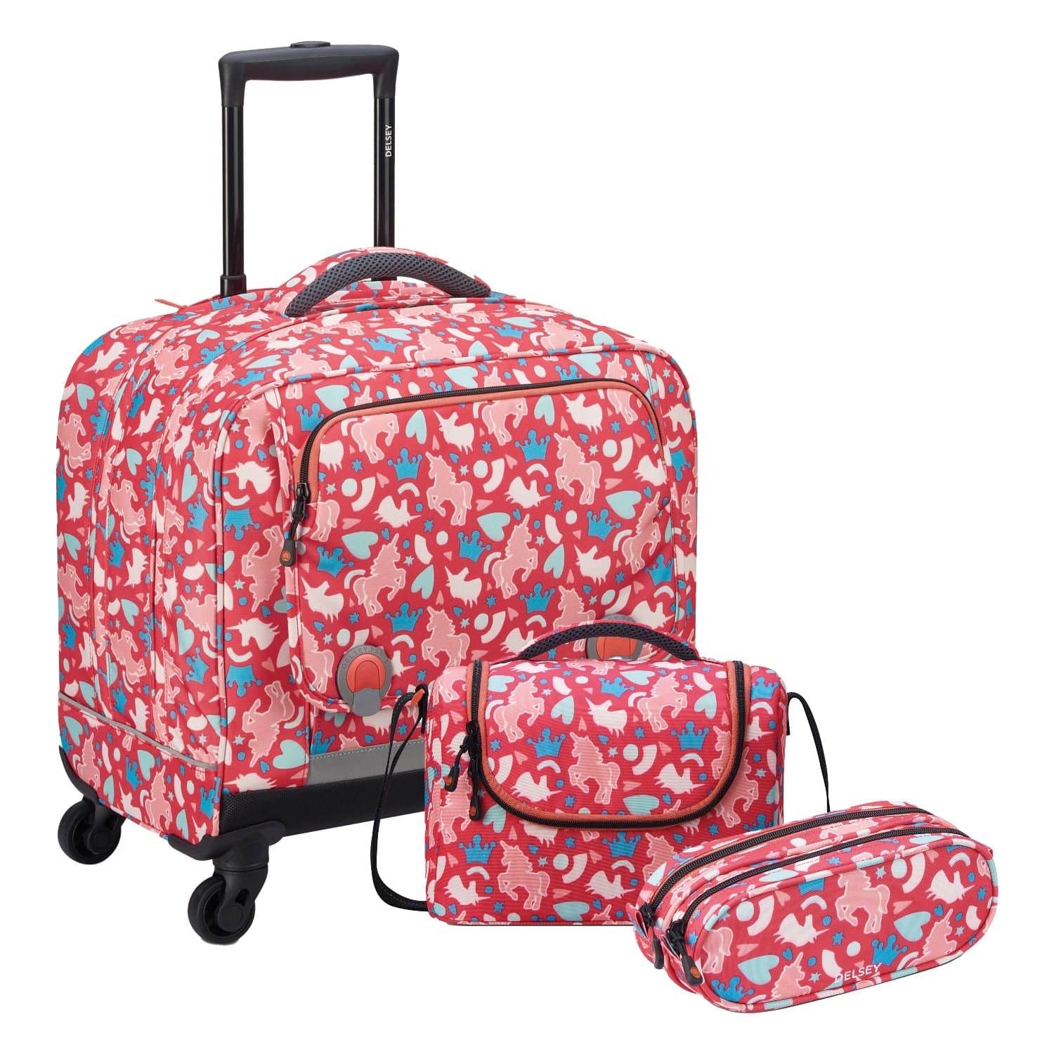 Delsey BTS Collection 2022 3-Piece Set Wheel School Bag, Lunch Bag, Pencil Case Pink Printing - 0033869101922