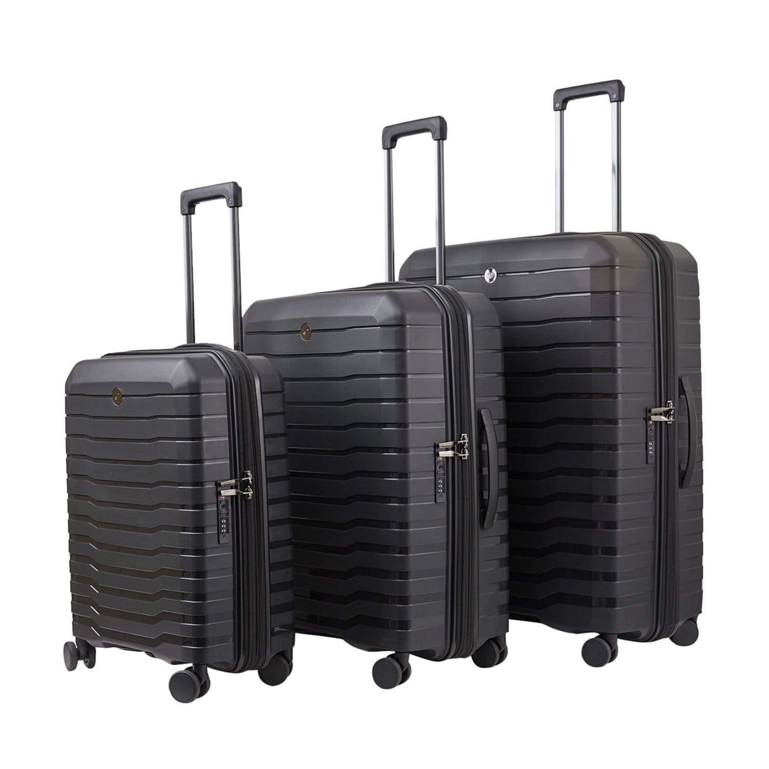 Echolac Lordnorth 58+68+77cm HardcaseExpandable 4 Double Wheel  3 Piece Luggage Trolley Set - Black