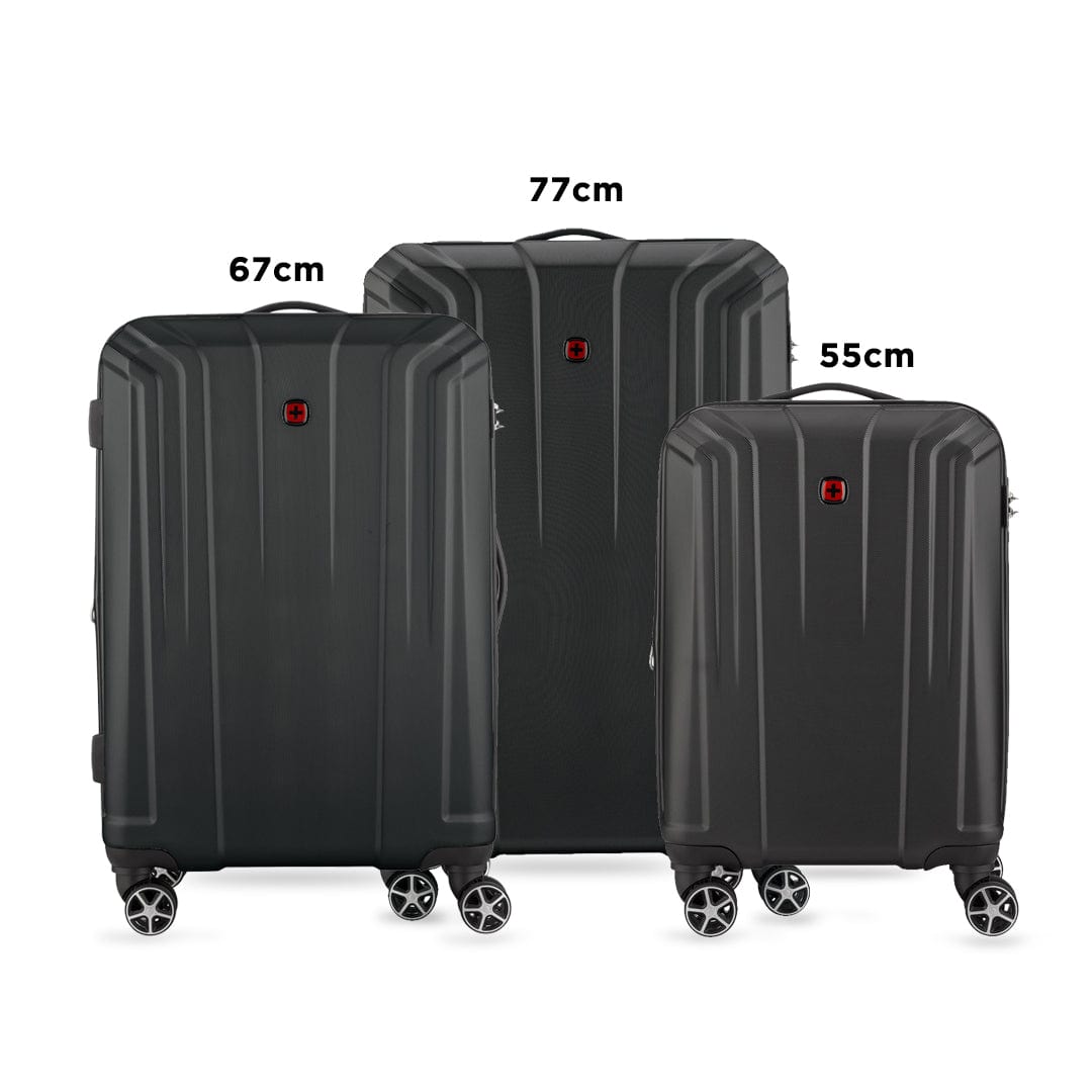 Wenger Destination 3 Piece 55-67-77cm Hardside Expandable Check-In Luggage Trolley Set Black - 612343-2