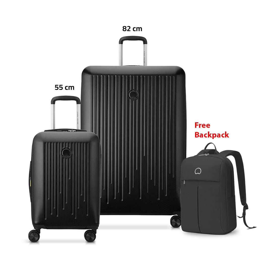 Delsey Christine 55+82cm Hardcase 4 Double Wheel Expandable Cabin & Check-In Luggage Trolley Set Klein Blue + FREE Delsey Agreable Backpack