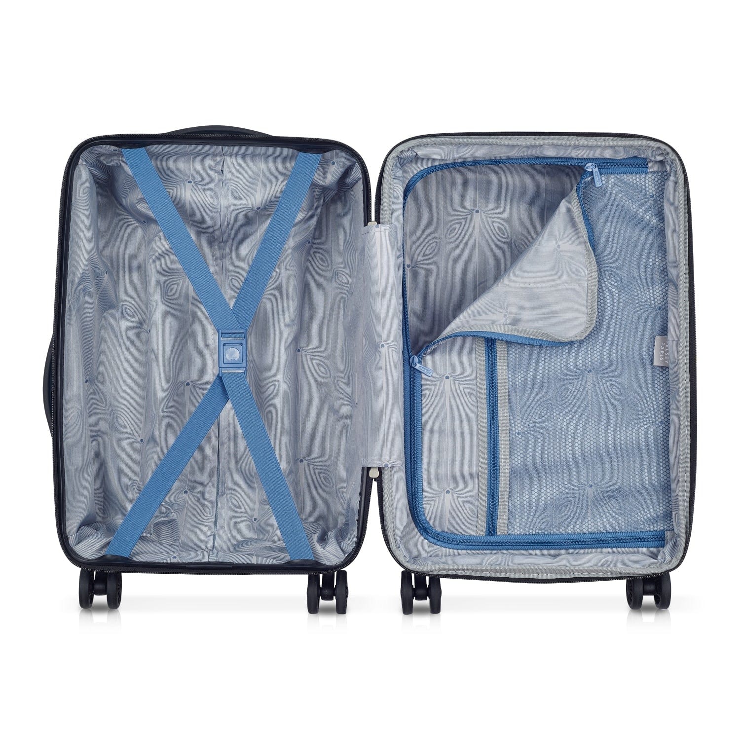 Delsey Tiphanie 55+70+82cm Hardcase 4 Double Wheel Expandable Cabin & Check-In Luggage Trolley Set Steel Blue + FREE Delsey Agreable Backpack