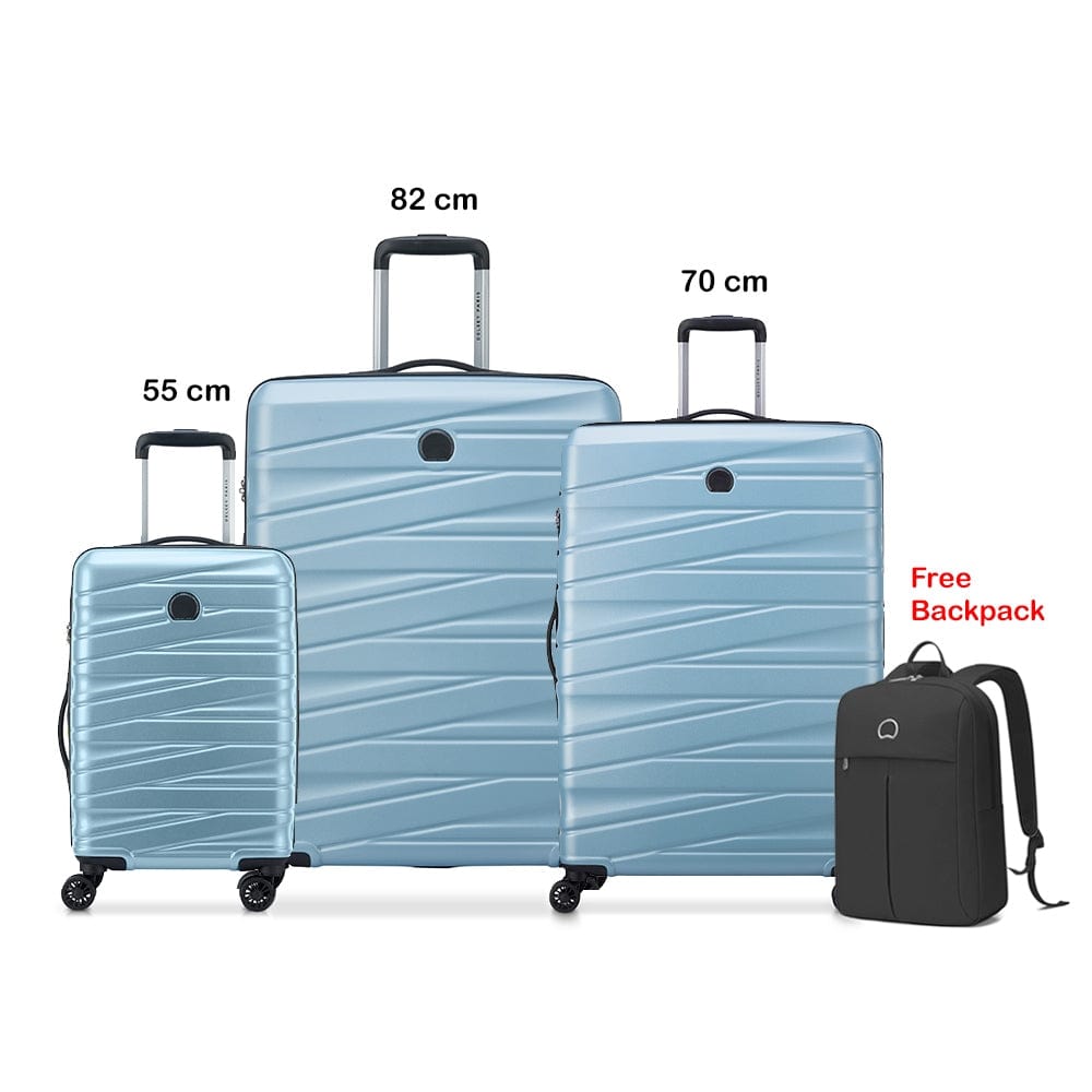 Delsey Tiphanie 55+70+82cm Hardcase 4 Double Wheel Expandable Cabin & Check-In Luggage Trolley Set Aqua + FREE Delsey Agreable Backpack
