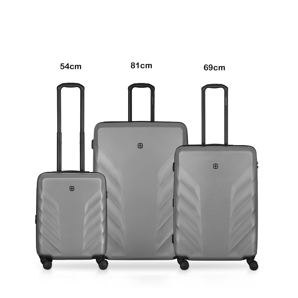 Wenger Motion 3 Piece 54+69+81cm Hardside Expandable Cabin & Check-In Luggage Trolley Set Grey