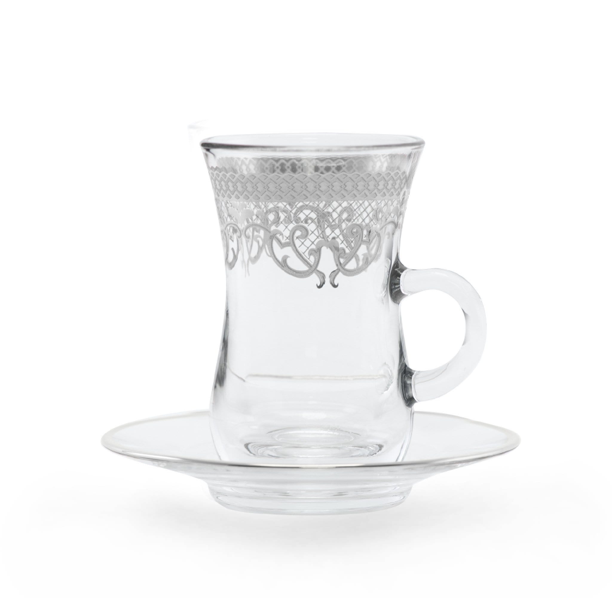 Dimlaj Trina Set of 6 Pcs Istikanas and Saucers (Platinum)