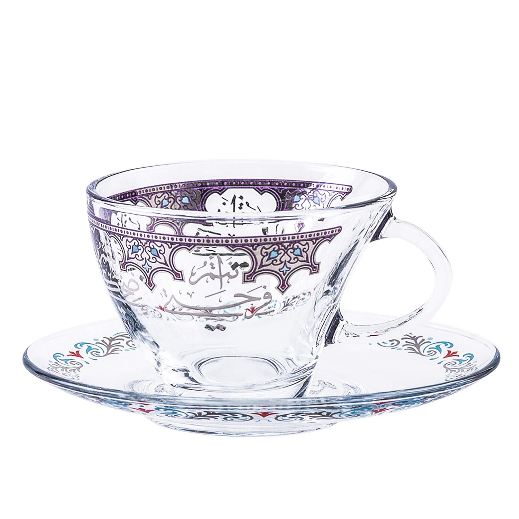 Dimlaj Suroor Set of 6 Pcs Tea Cups and Saucers (Platinum)