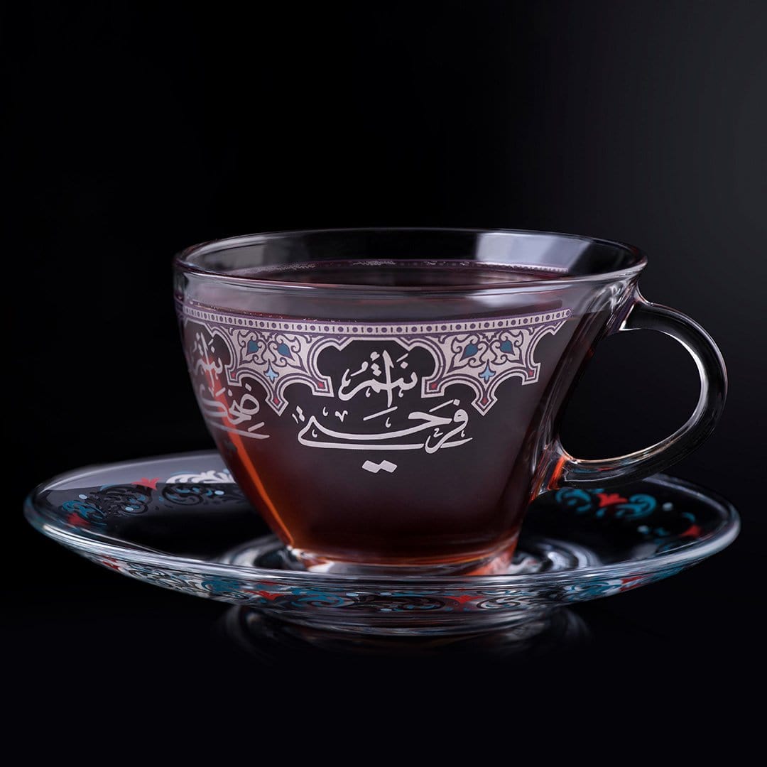 Dimlaj Suroor Set of 6 Pcs Tea Cups and Saucers (Platinum)
