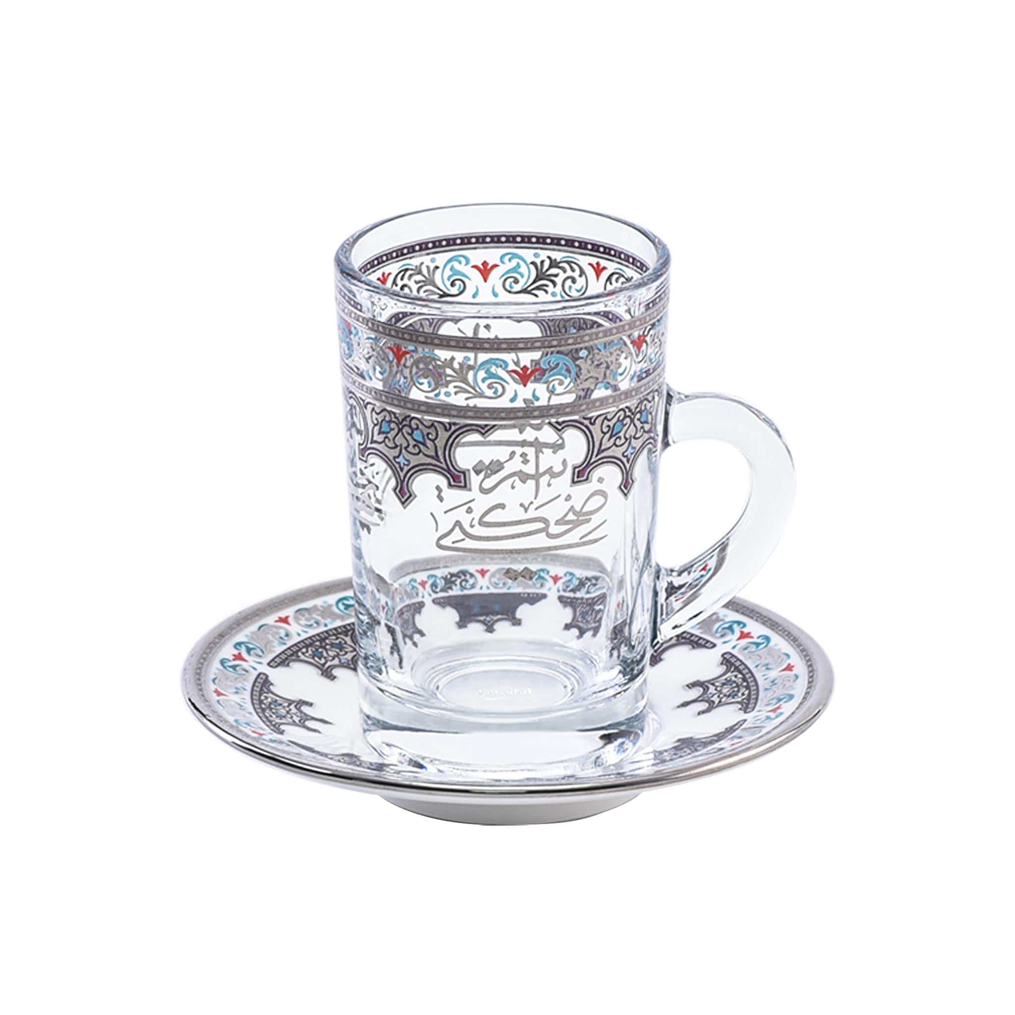 Dimlaj Suroor Set of 6 Pcs Tea Cups and Saucers (Platinum)