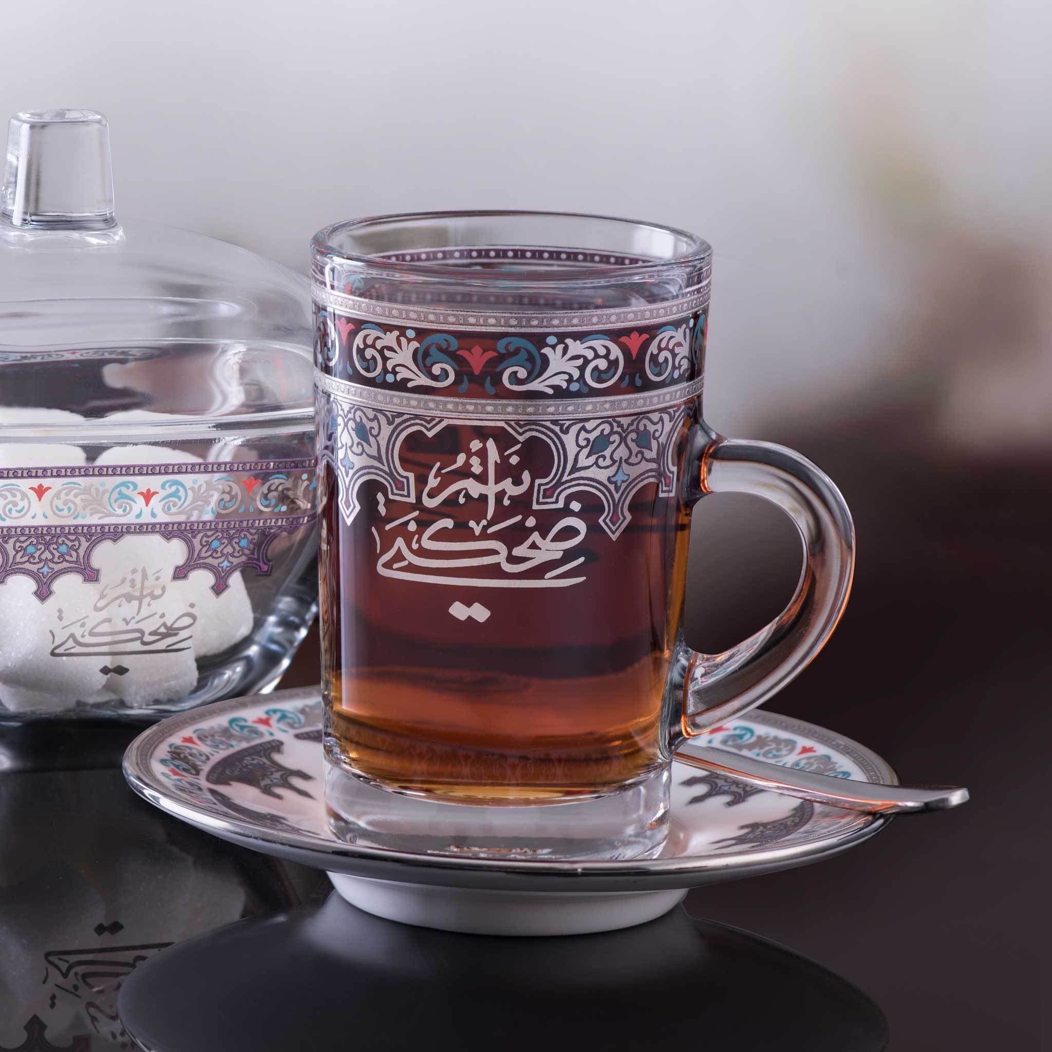 Dimlaj Suroor Set of 6 Pcs Tea Cups and Saucers (Platinum)