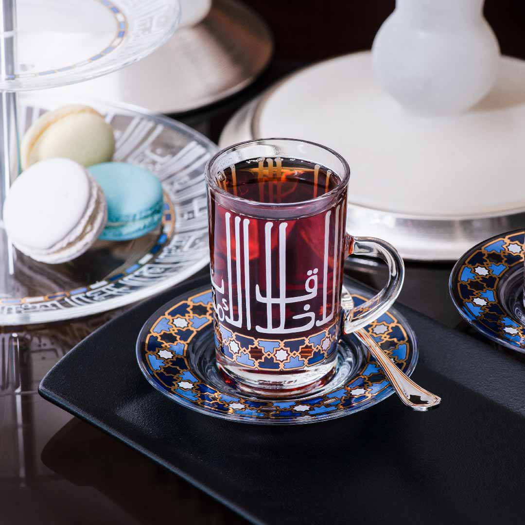 Dimlaj Asala Set of 6 Pcs Tea Cups and Saucers (Gold & Blue)