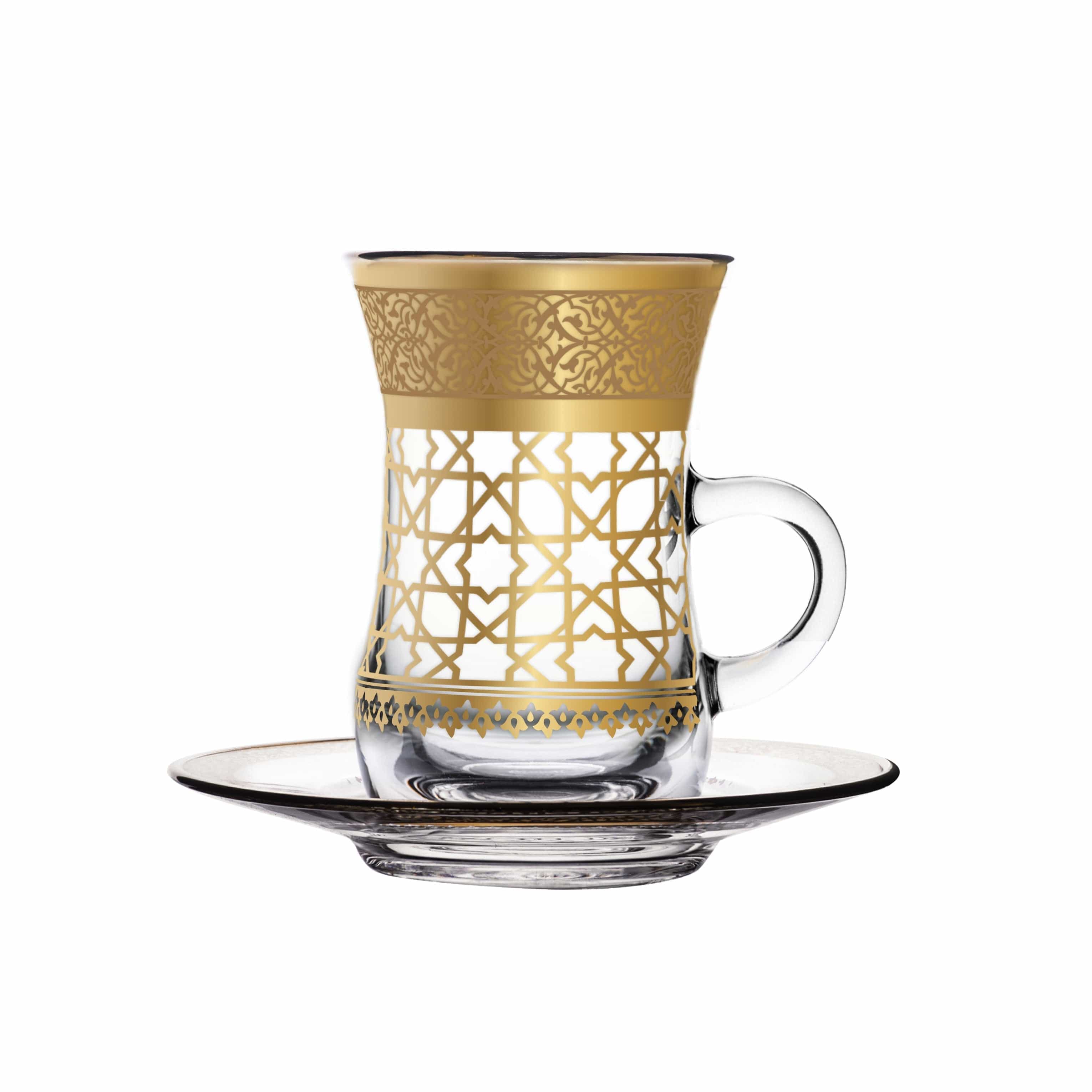 Dimlaj Cordoba Set of 6 Pcs Tea Istikanas and Saucers (Gold)