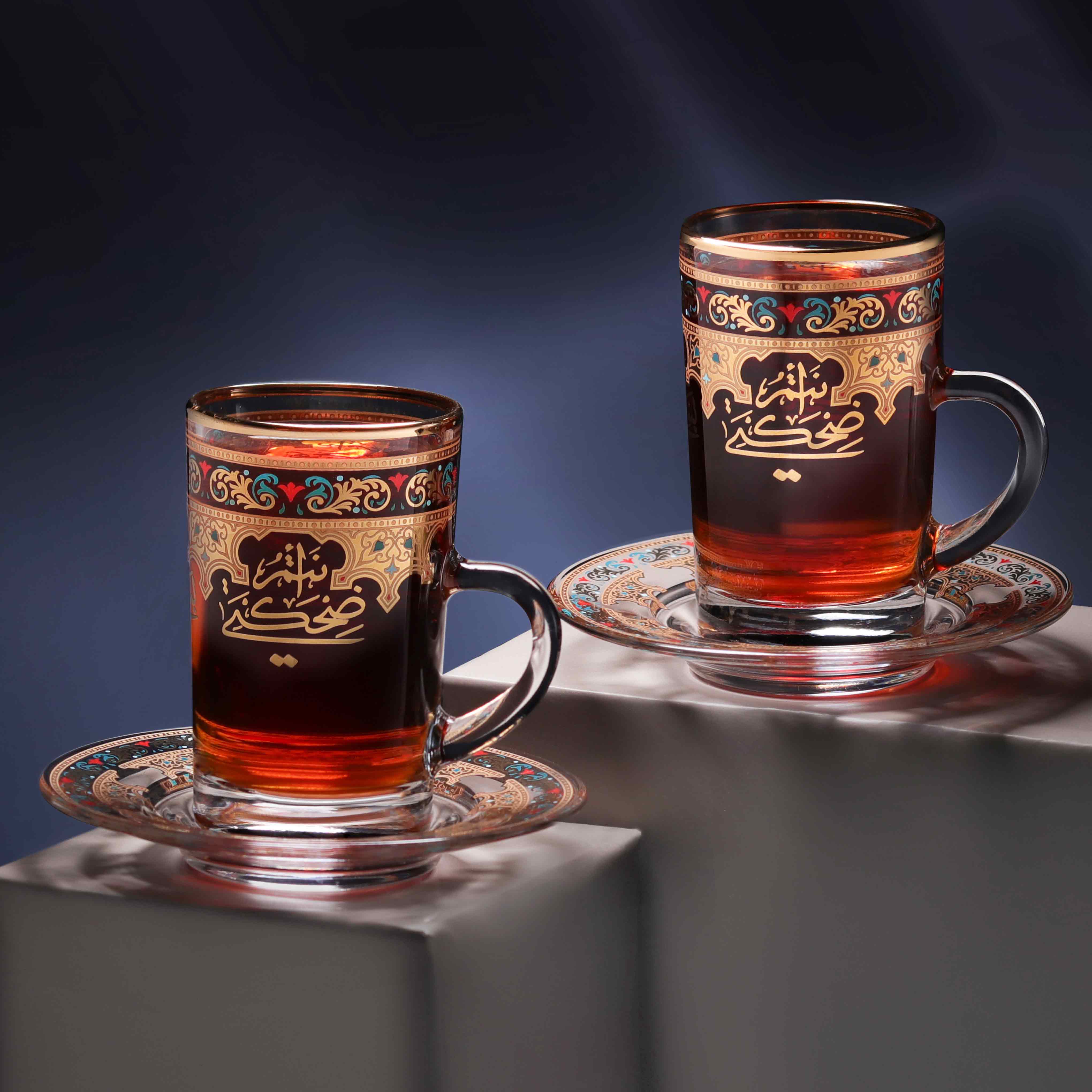 Dimlaj Suroor Set of 6 Pcs Tea Cups and Saucers (Gold)