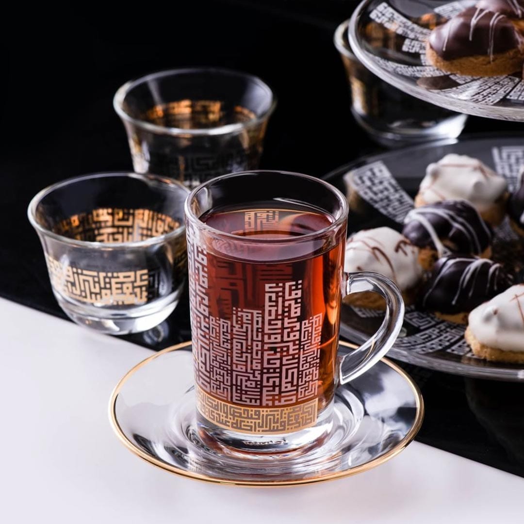 Dimlaj Abraj Set of 6 Pcs Tea Cups and Saucers (Gold)