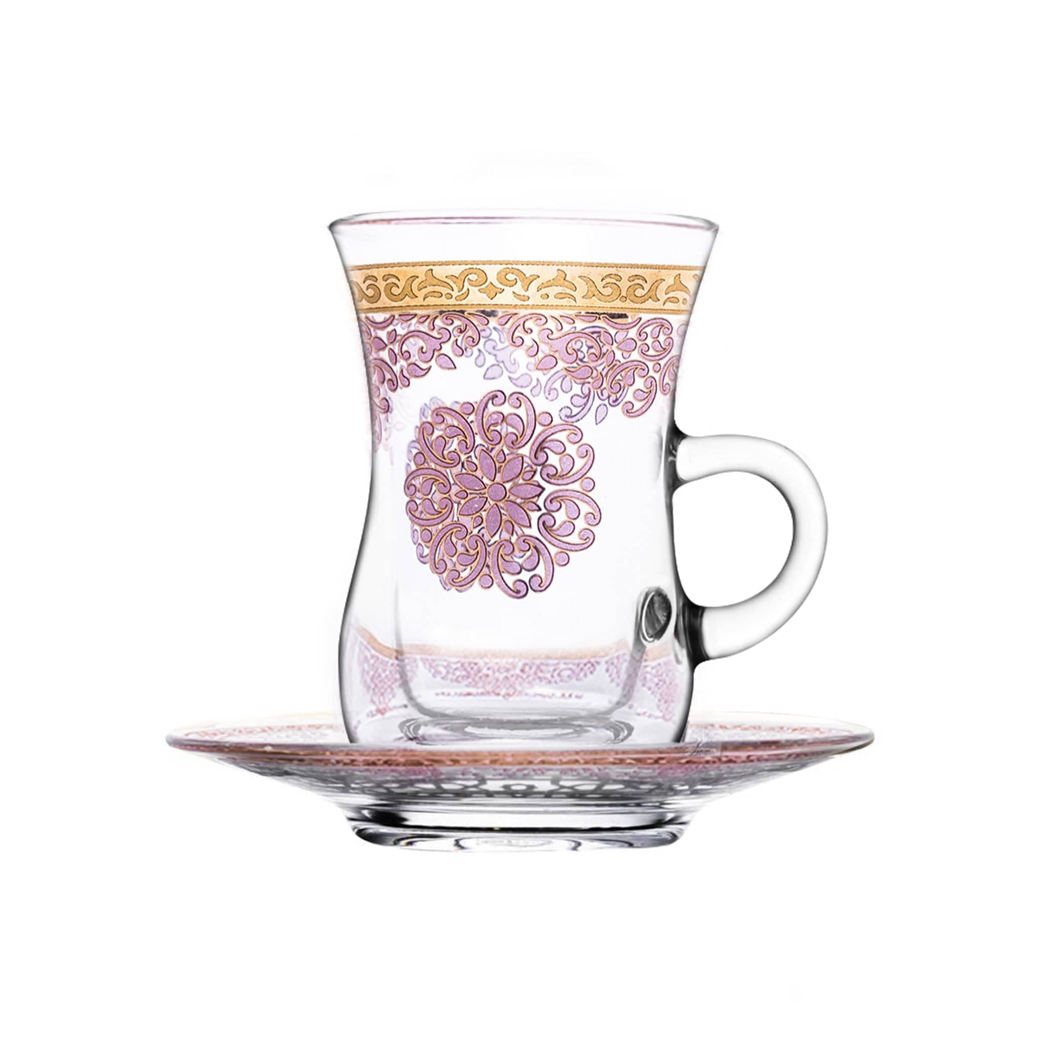 Dimlaj Selena Set of 6 Pcs Tea Cups and Saucers (Gold & Pink)