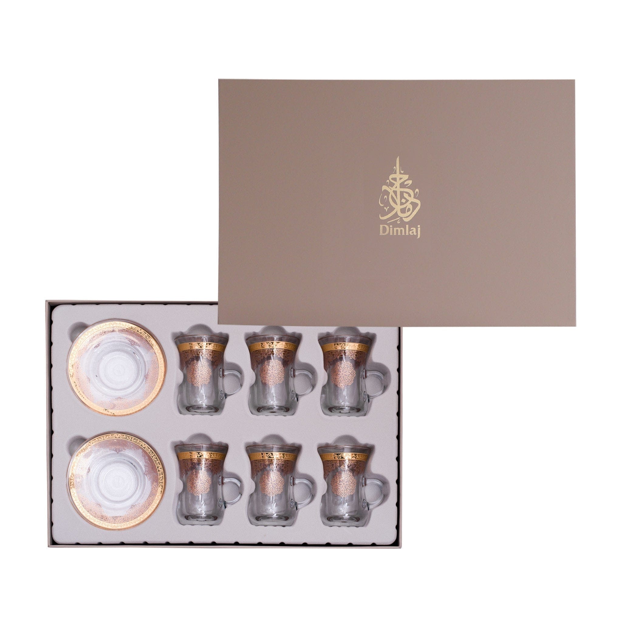 Dimlaj Selena Set of 6 Pcs Tea Cups and Saucers (Gold & Pink)