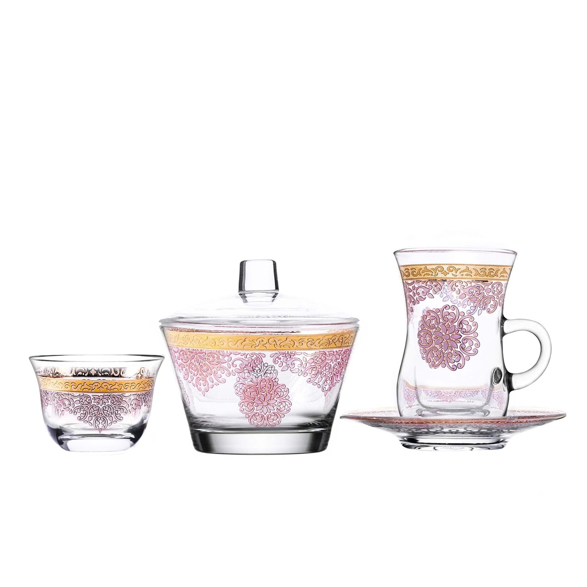 Dimlaj Selena Set of 20 Pcs Assorted Drinkware (Gold & Pink)