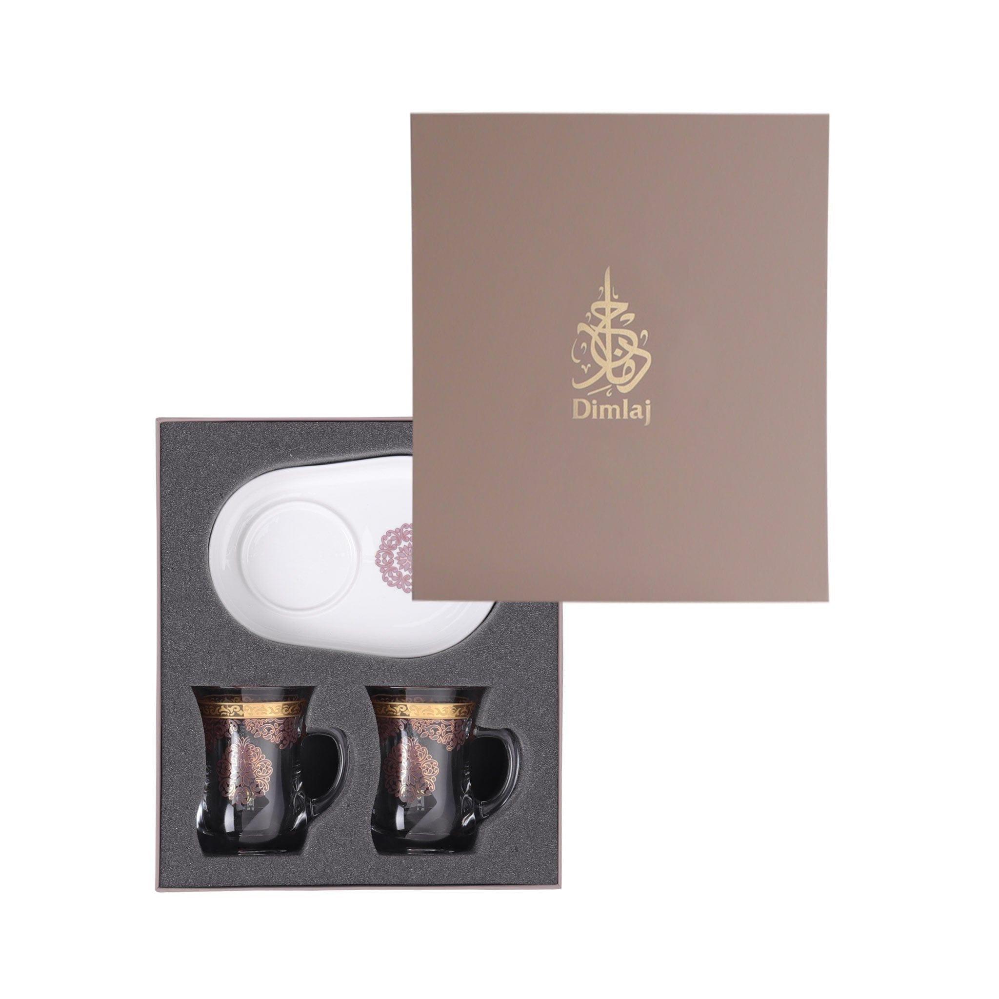 Dimlaj Selena Set of 2 Pcs Mugs and Saucers (Gold & Pink)