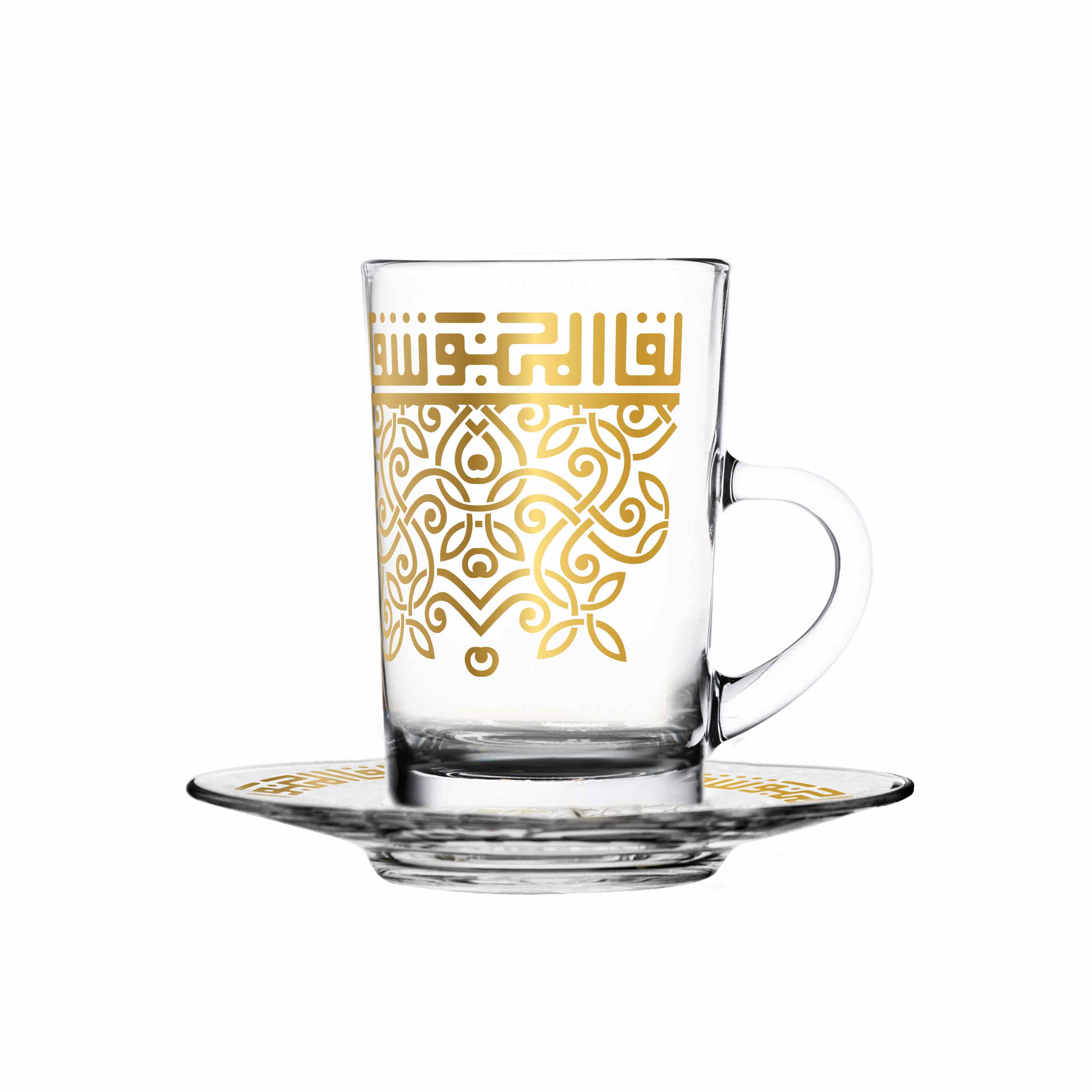 Dimlaj Shafa Set of 6 Pcs Tea Istikanas and Saucers (Gold)