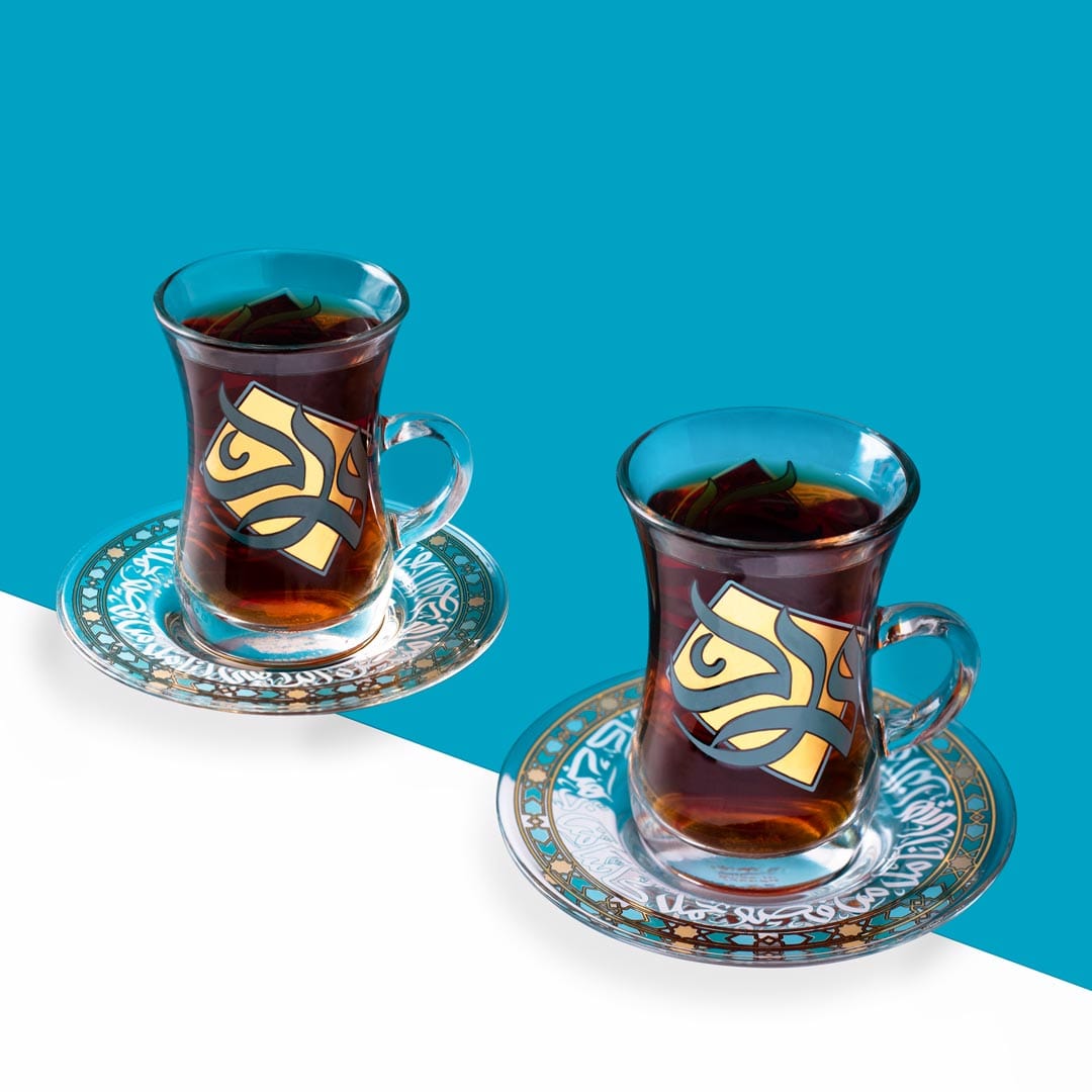 Dimlaj Wurood Set of 6 Pcs Tea Cups And Saucers (Gold & Green)