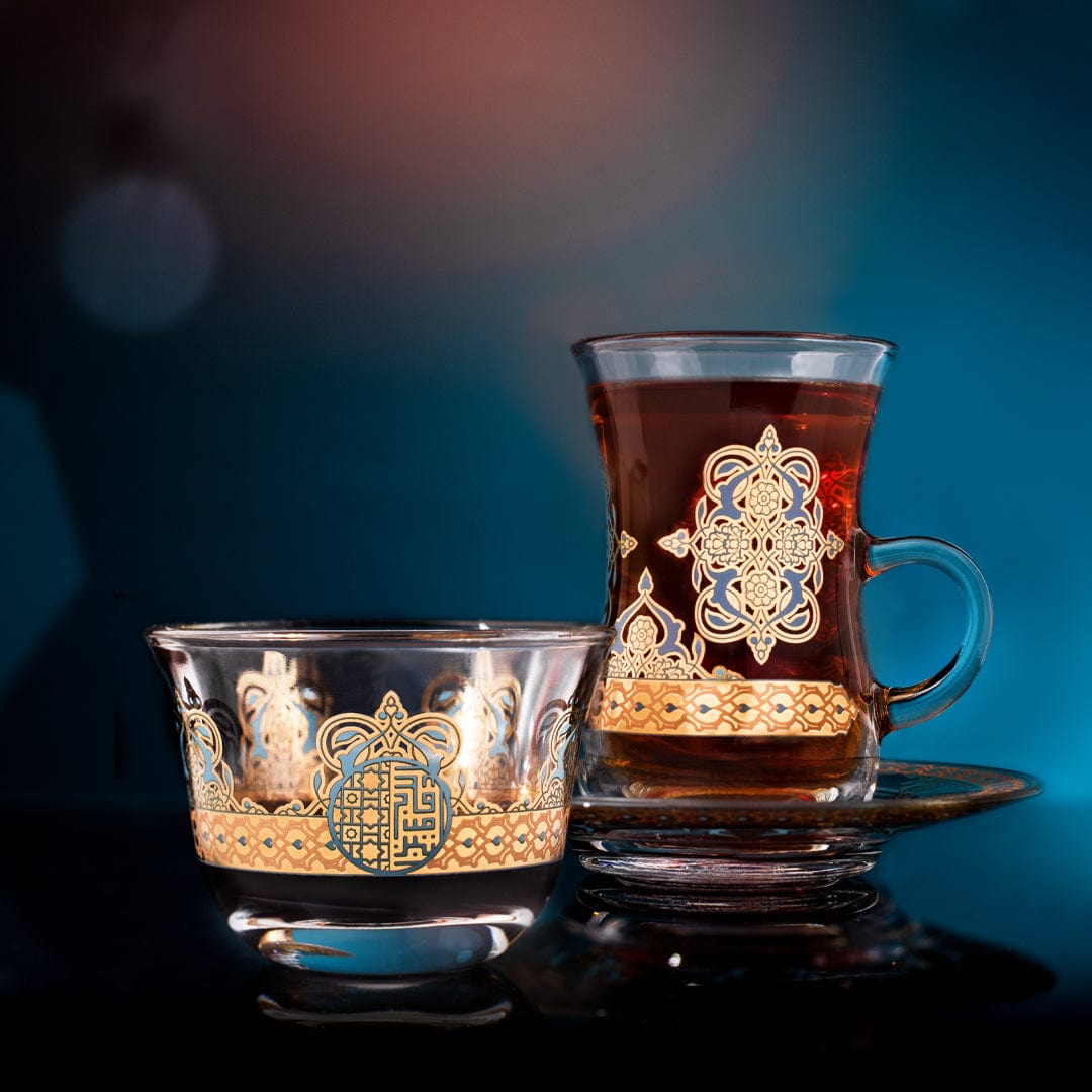 ديملاج ريحان طقم 6 قطع شاي استيكاناس وصحون (ذهبي)