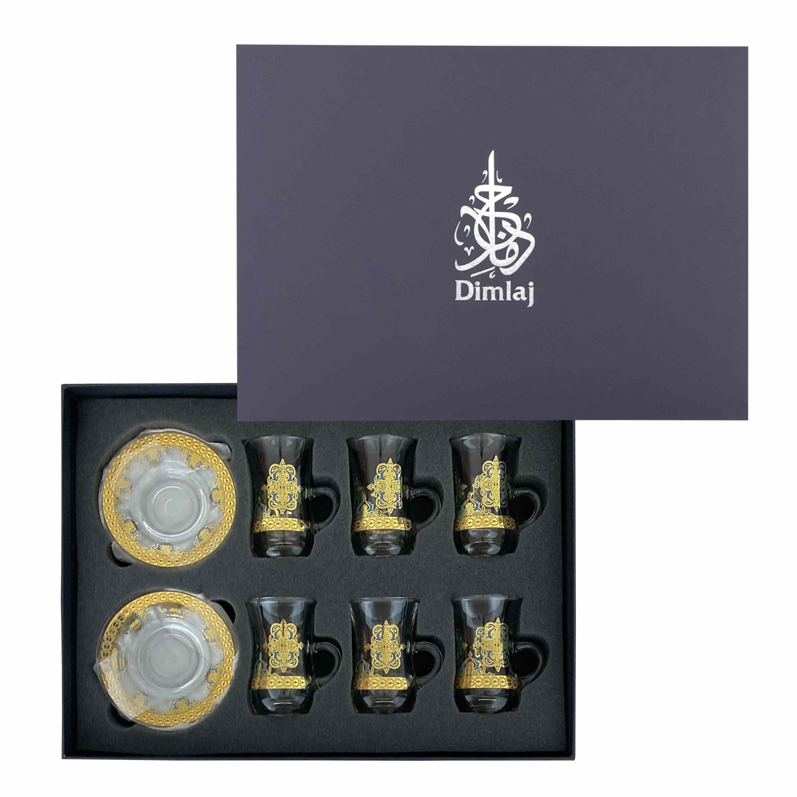 Dimlaj Rayhan Set of 6 Pcs Tea Istikanas and Saucers (Gold)