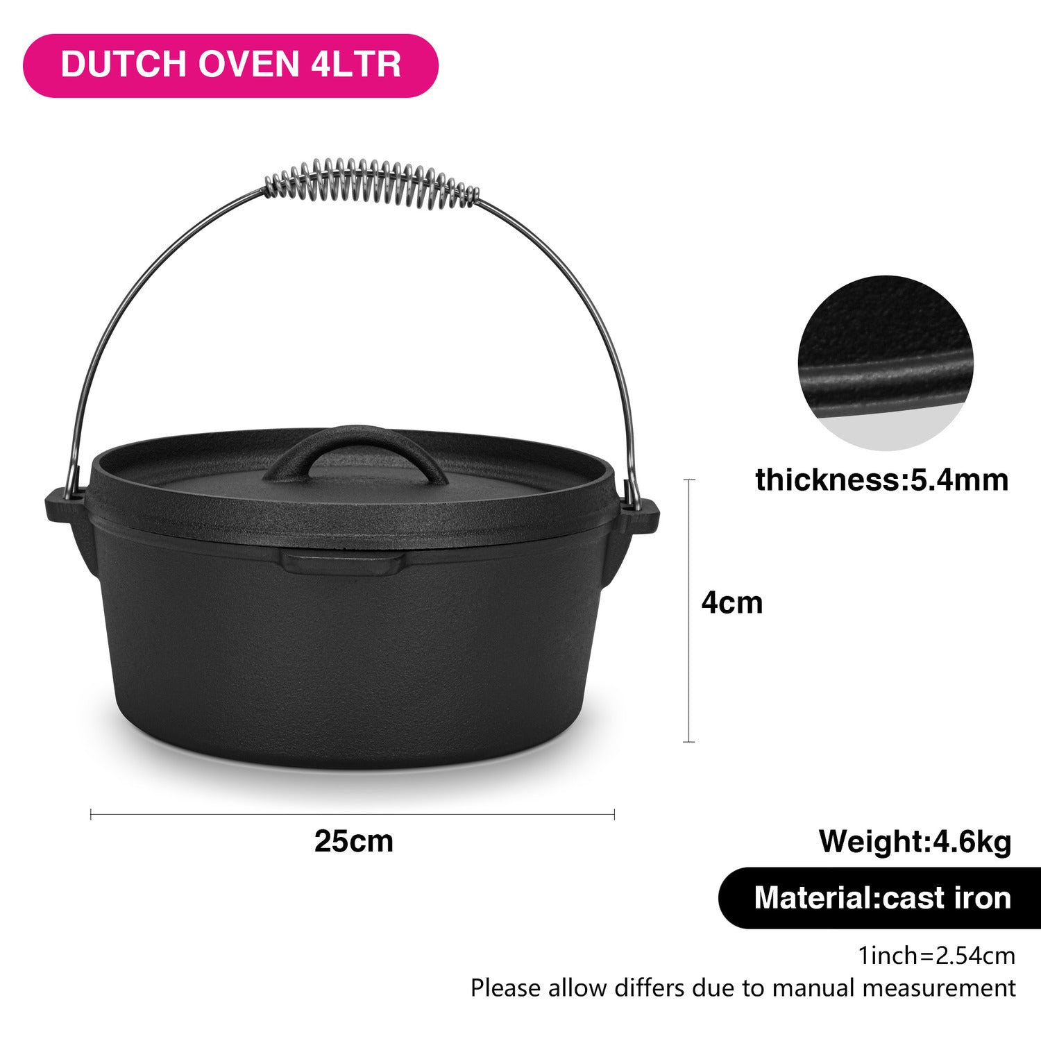 Fissman Dutch Oven 4 Liters With Cast Iron Lid