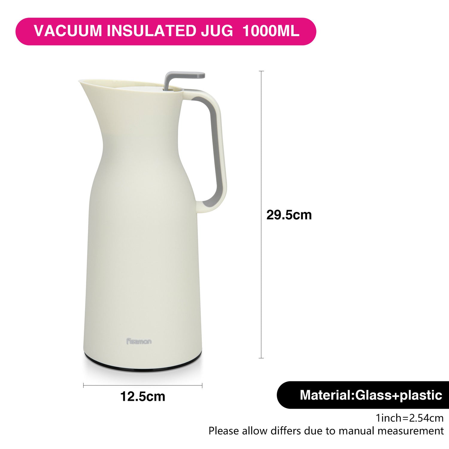 Fissman Vacuum Insulated Flask 1000 Ml White With Pink Glass Liner