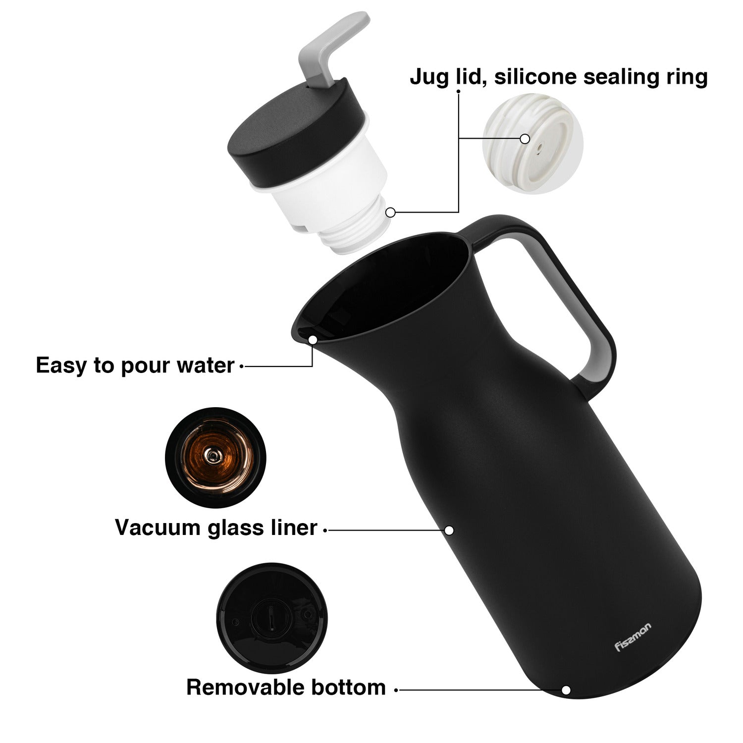 Fissman Vacuum Flask Black 1000ml