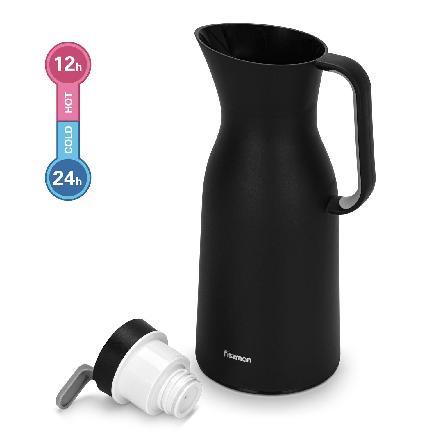 Fissman Vacuum Insulated Flask 1000 Ml Black With Pink Glass Liner