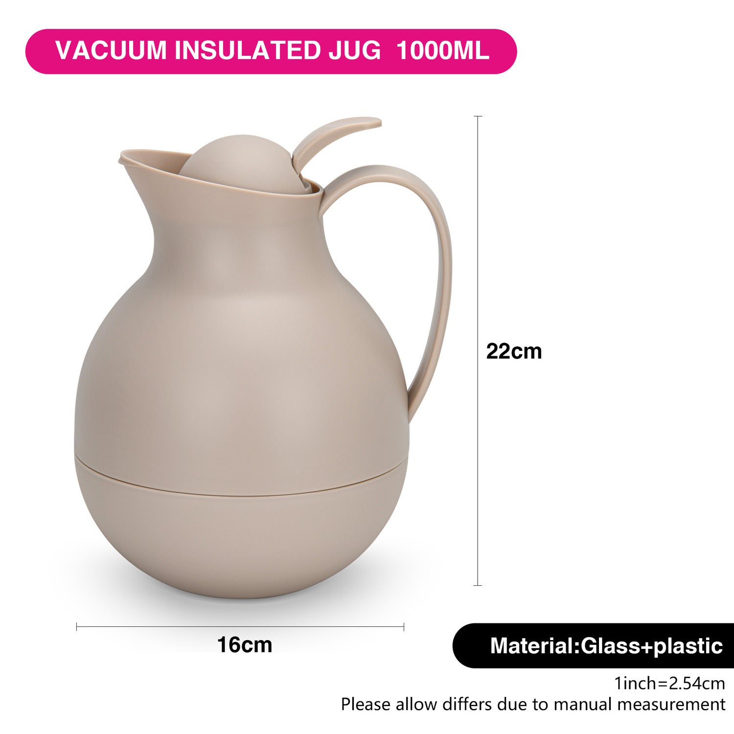 Fissman Vacuum Insulated Flask 1000 Ml Mocha Cream With White Glass Asbestos Free