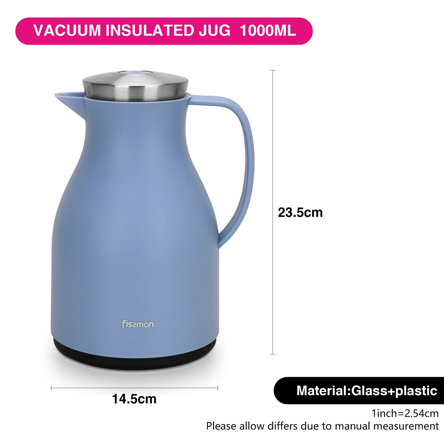 Fissman Vacuum Insulated Flask 1000 Ml Violet With Pink Glass Liner
